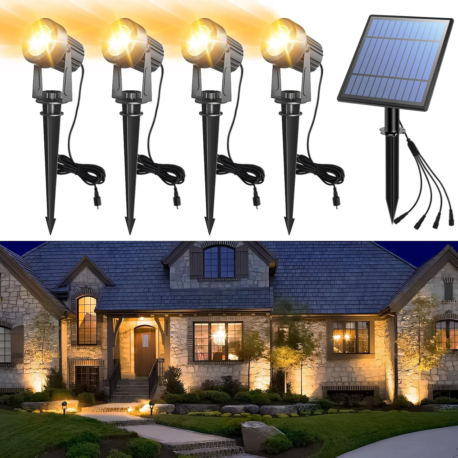 Solar Spot Lights Outdoor 4-In-1 Solar Landscape Lights Dusk to Dawn Solar Uplig