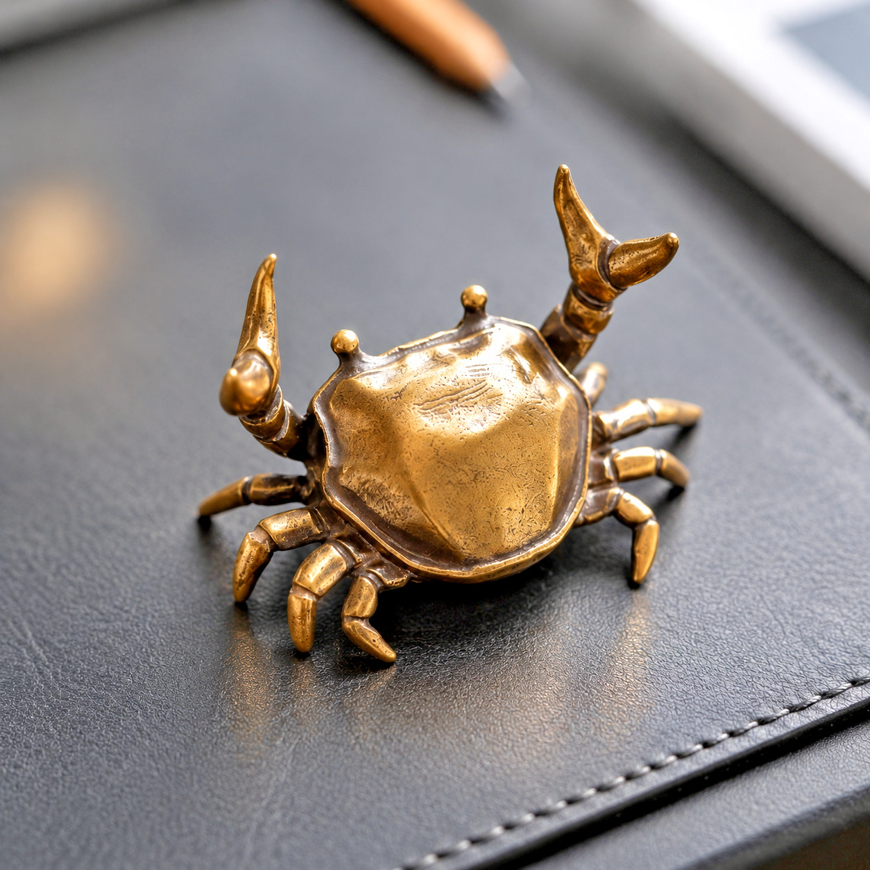 SOLID BRASS Crab Statue Mini Antique Animal Figurine - Tea Pet Paperweight Gift