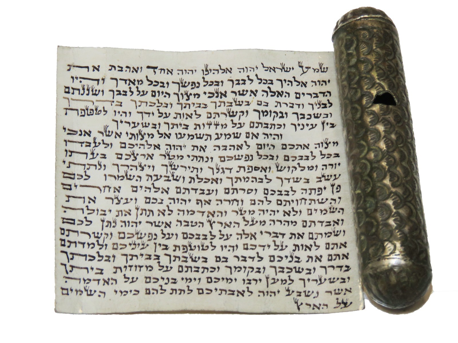 antique Amulet Kabbalah mezuzah Handwritten parchment In beautiful silver case
