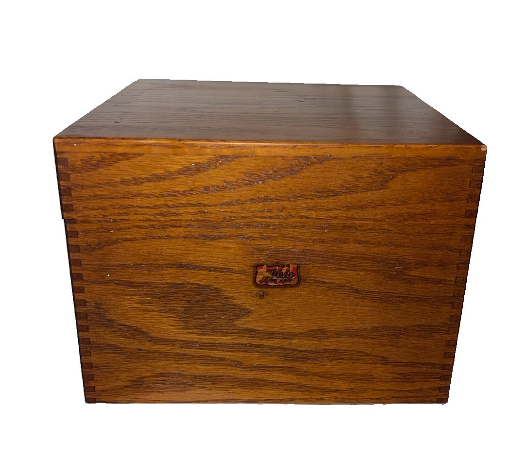 Large nice Vintage WEIS Oak Wooden recipe Box Card Catalog File Dove Tail Large nice Vintage WEIS Oak Wooden recipe Box Card Catalog File Dove Tail
