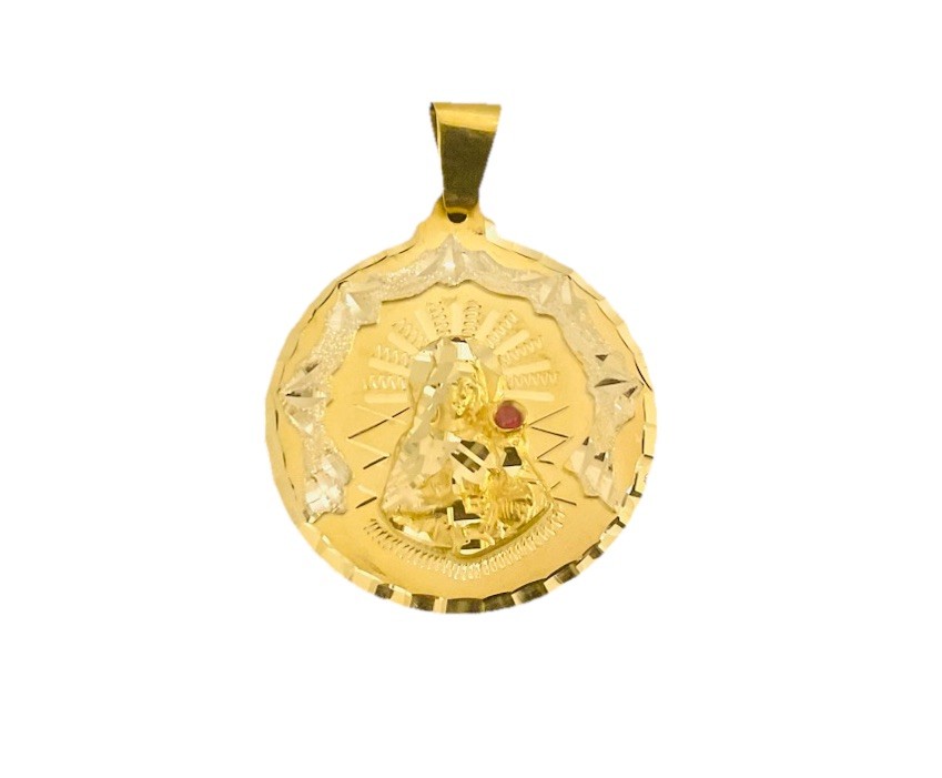 14k gold , large round Santa Barbara pendant