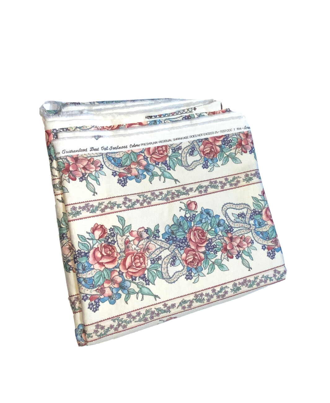 Vintage 2.6 yd Fabric Rare House n Home Bouquet Ribbon Floral Stripe Retired