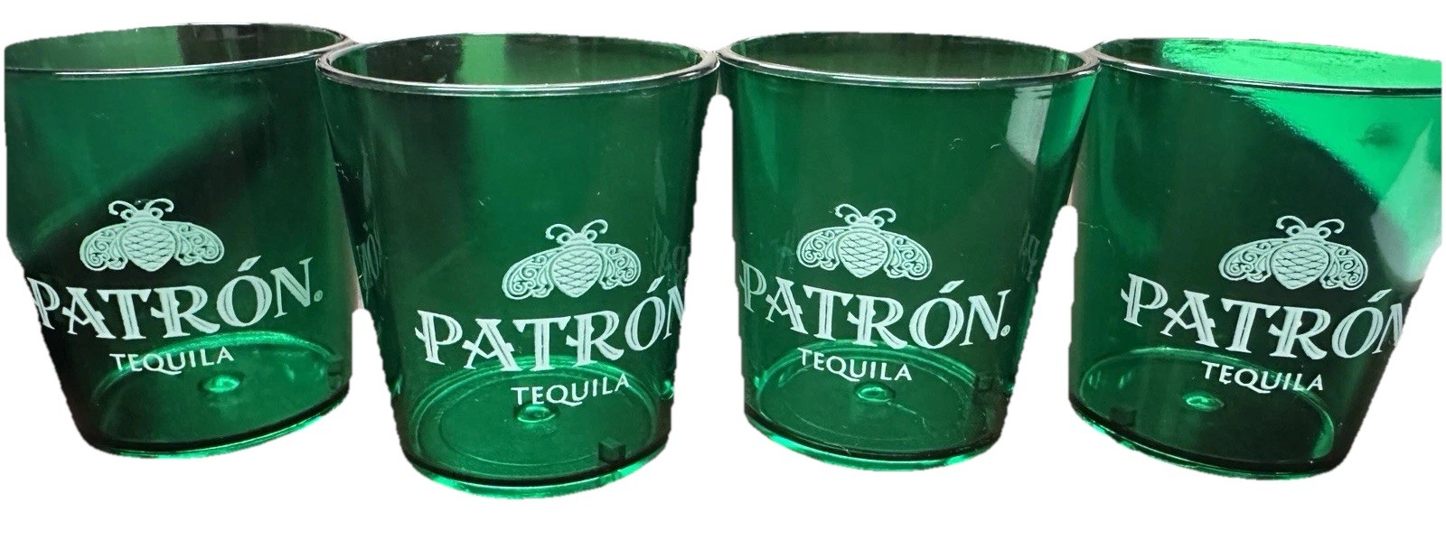 Set of 4 - Patron Logo 2 Oz Shot Glasses Set Lot 4-Pk Green Plastic St Patrick