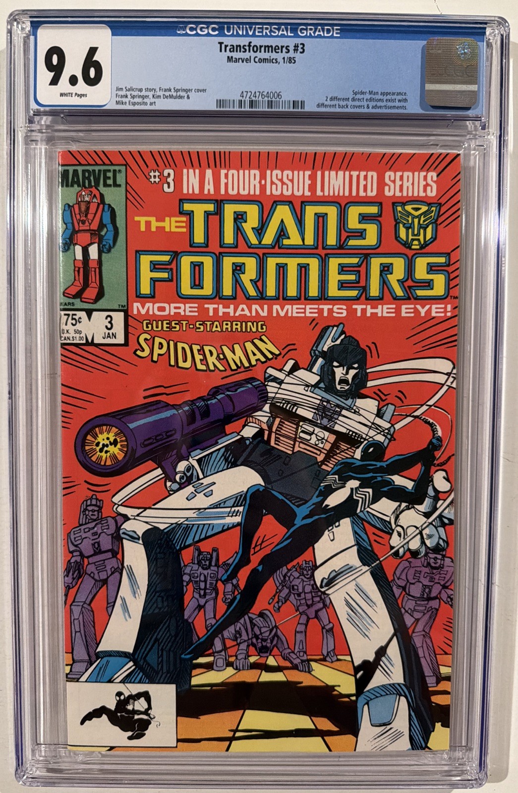 TRANSFORMERS #3 CGC 9.6 WHITE PAGES Marvel Comics 1985 ~ New CGC