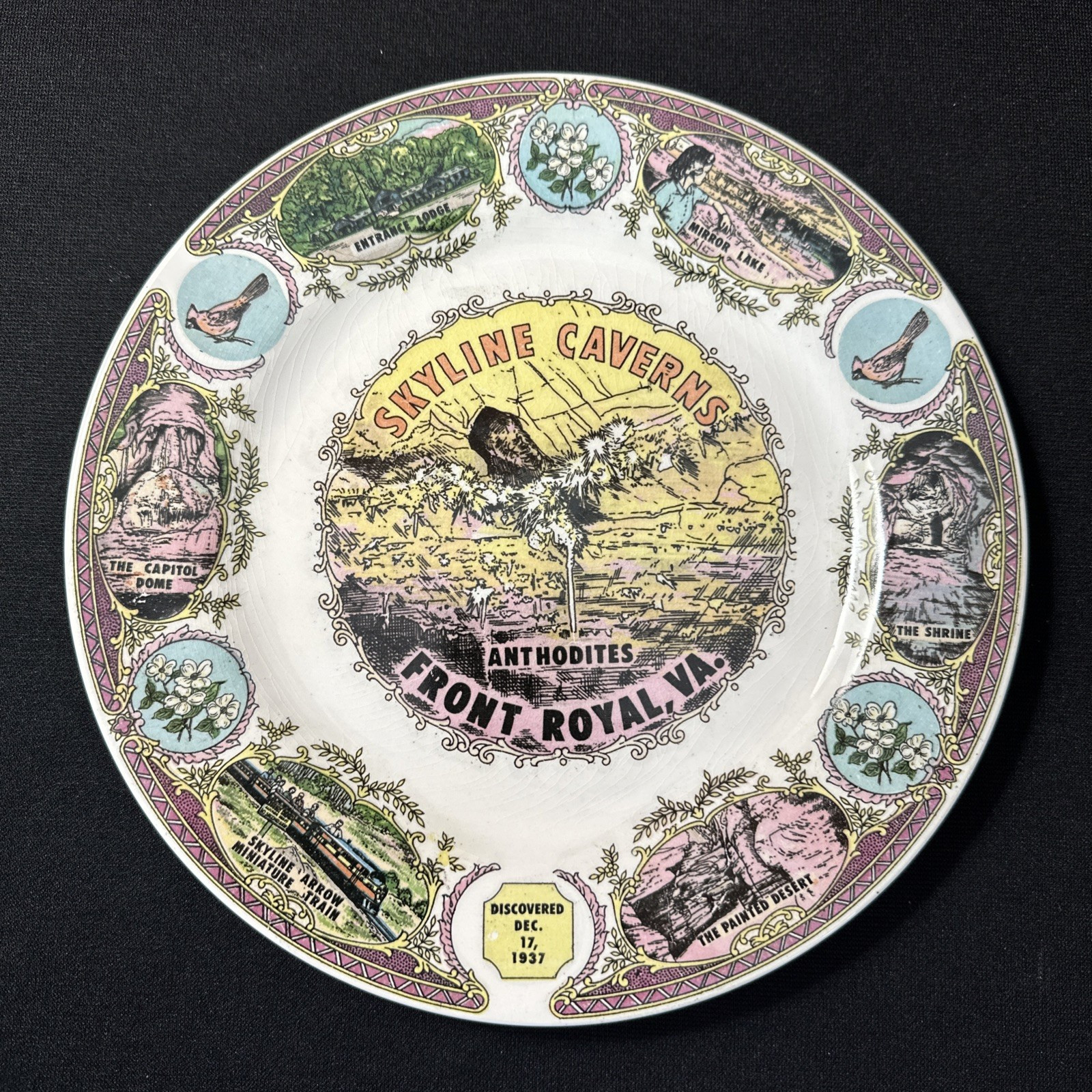 Vintage Skyline Caverns Front Royal VA Souvenir Plate Anthodites Capitol Dome