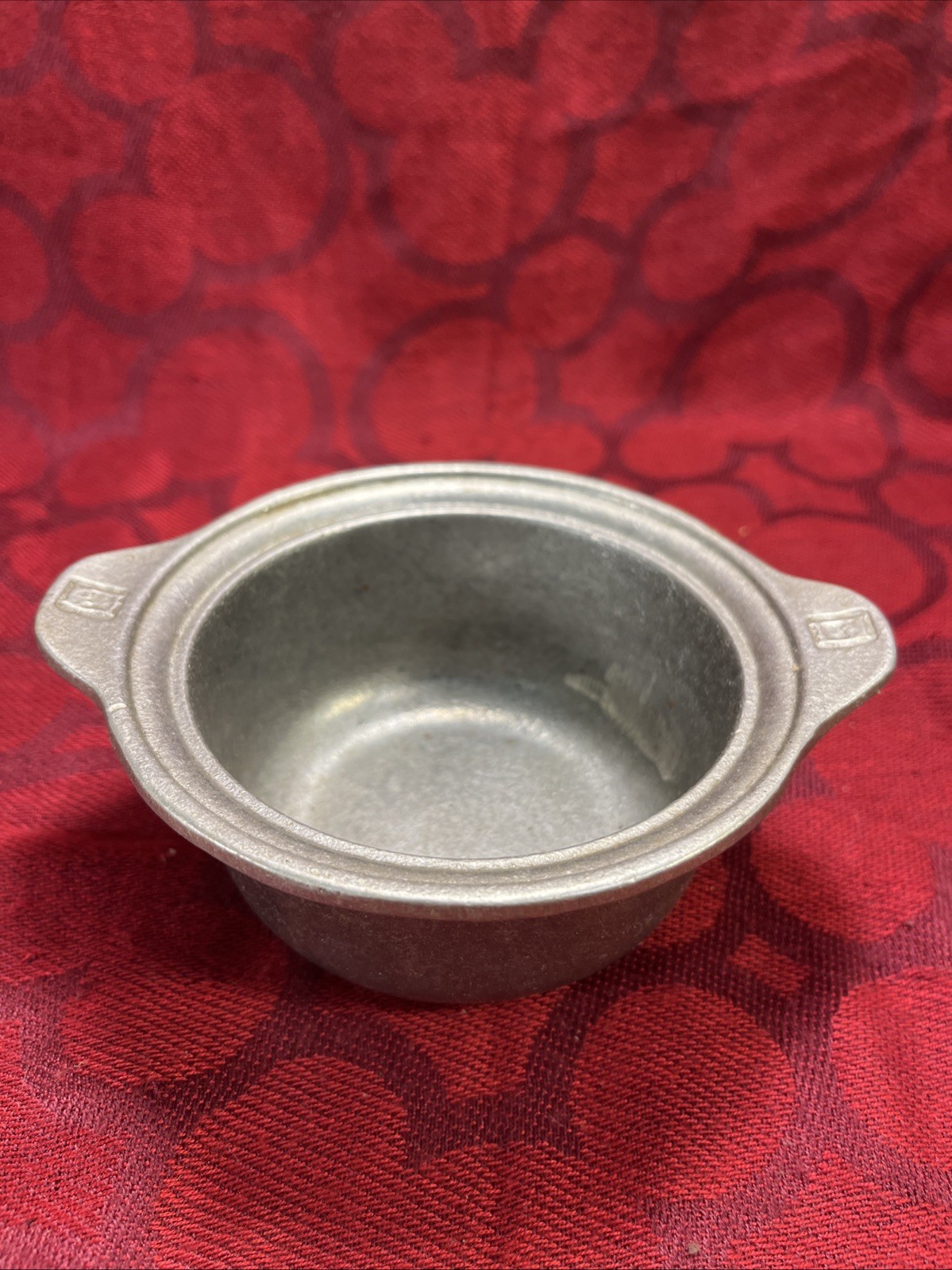 Rare Vtg 1975 Country Ware Pewter Metal Porringer Dish Bowl Double Handle - 9773