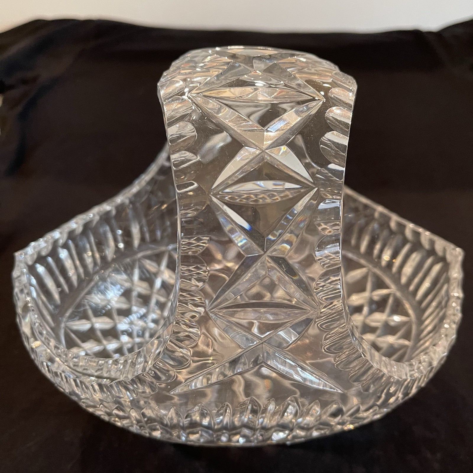 Vintage Cut Lead Crystal Basket With Diamond And Vertical Cut Design On Handle
