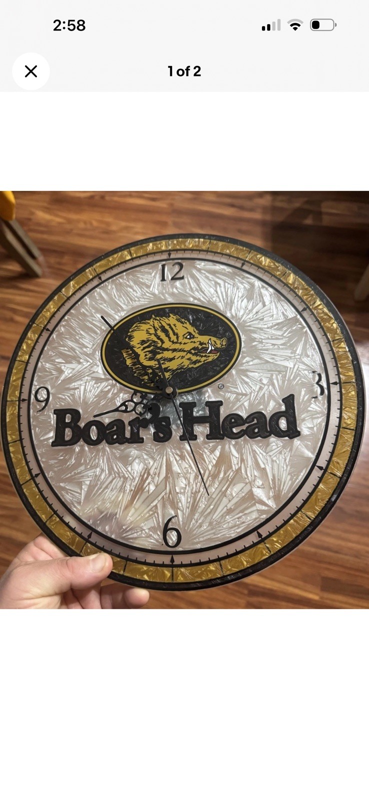 BOAR’S HEAD BRAND Logo Promotional Glass Clock WORKING RARE