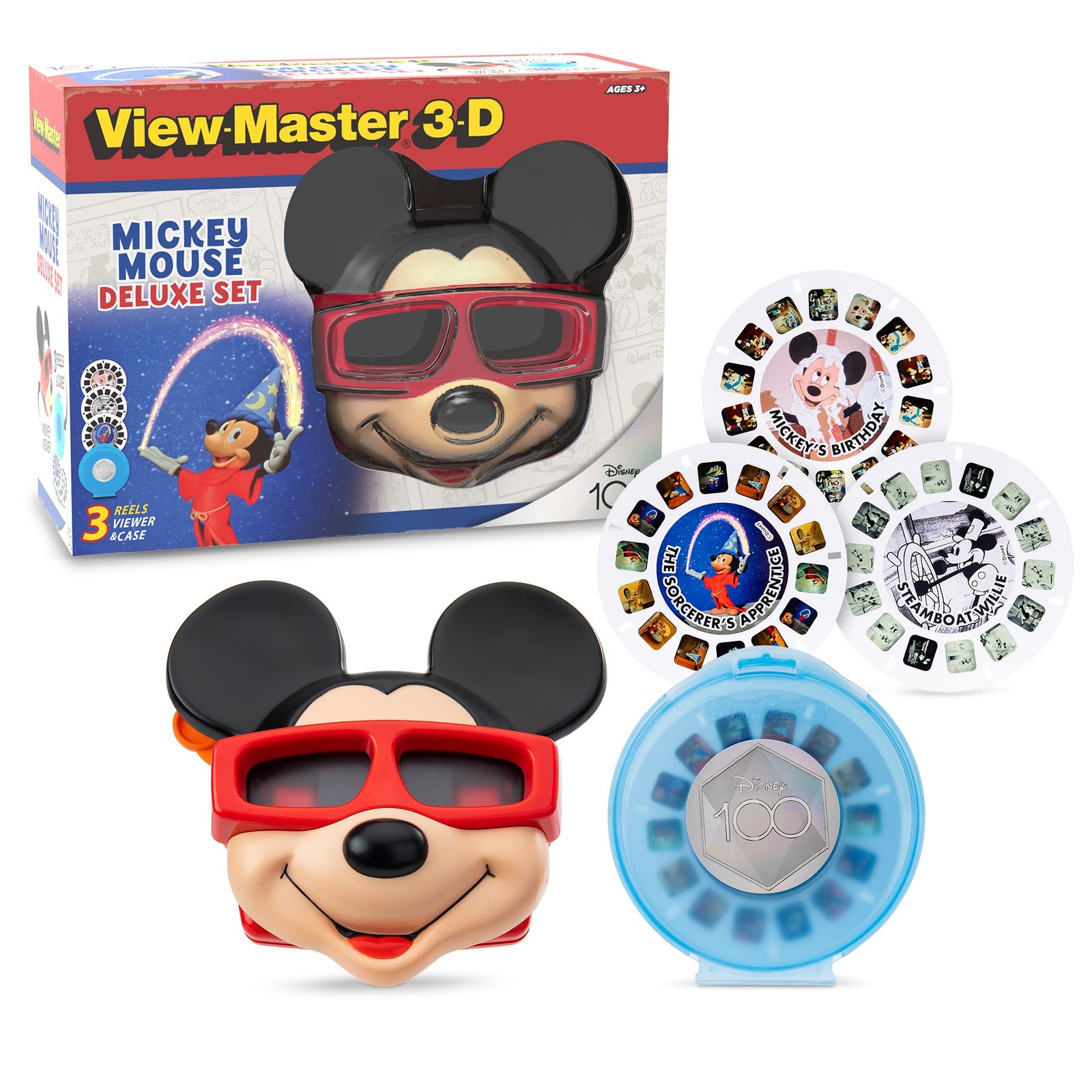 Mickey Mouse Deluxe View Master 3D Viewer Set with 3 Reels and Storage Case Mickey Mouse Deluxe View Master 3D Viewer Set with 3 Reels and Storage Case