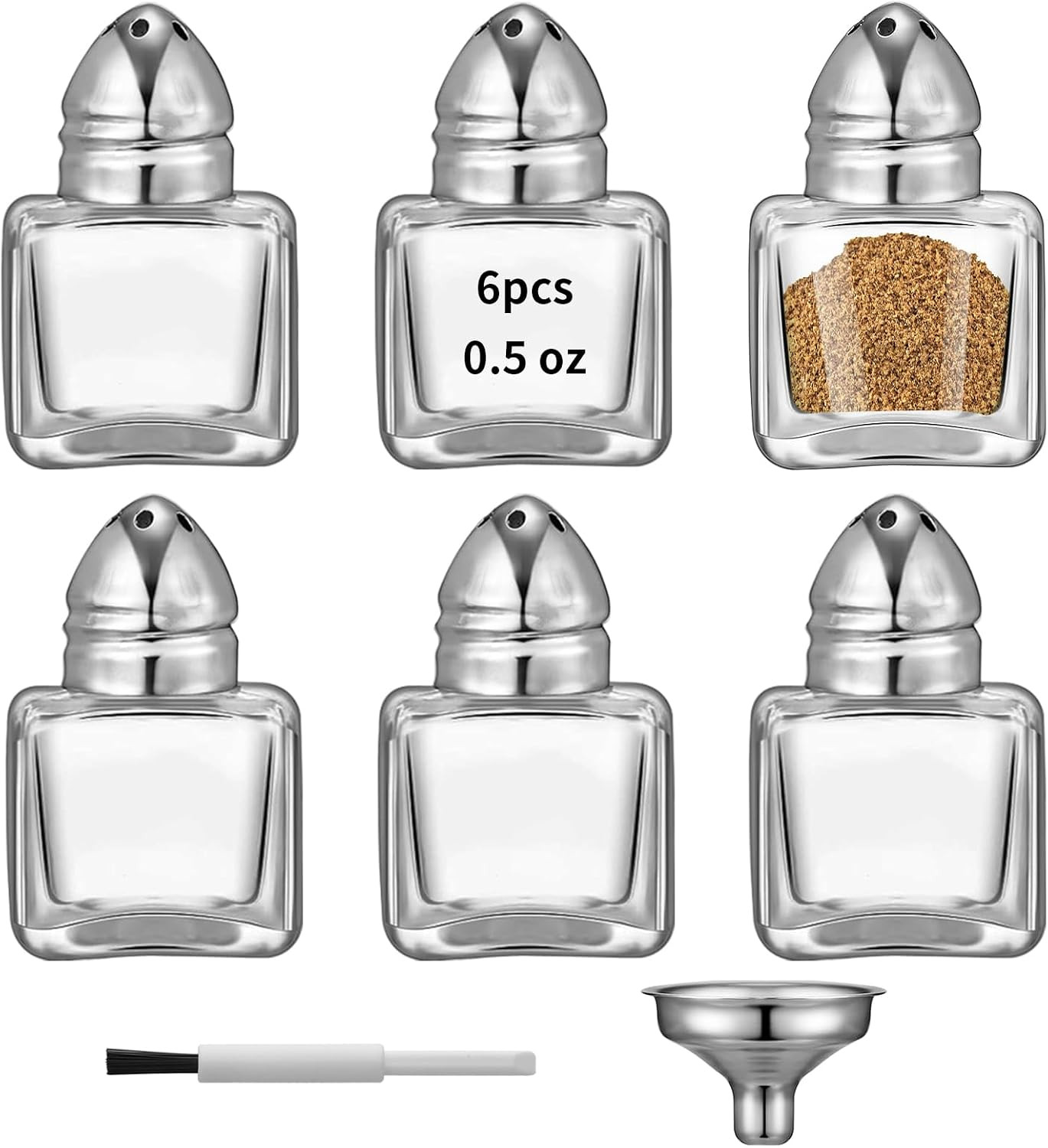 0.5 Oz Cube Shape Small Salt and Pepper Shakers with Tone Tops Clear Mini Glass 0.5 Oz Cube Shape Small Salt and Pepper Shakers with Tone Tops Clear Mini Glass