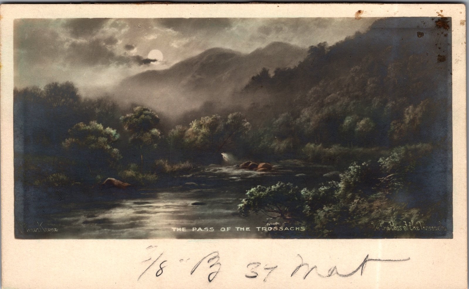1900s The Pass of the Trossachs Scotland Moonlight Landscape Postcard