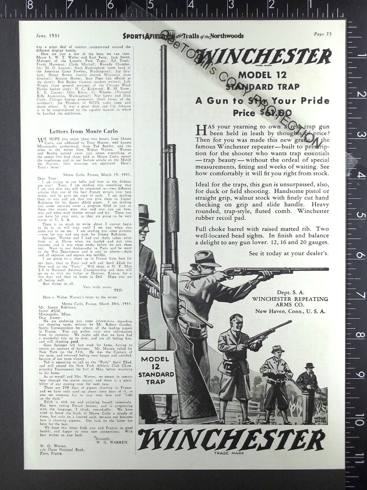 1931 ADVERTISEMENT for Winchester model 12 Standard Trap shotgun