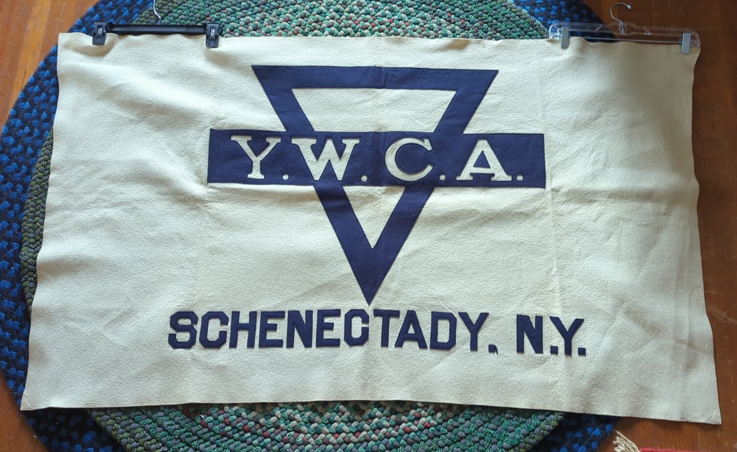 Huge YWCA Schenectady New York Handmade Vintage Banner Pennant Felt 56.5\ Huge YWCA Schenectady New York Handmade Vintage Banner Pennant Felt 56.5\