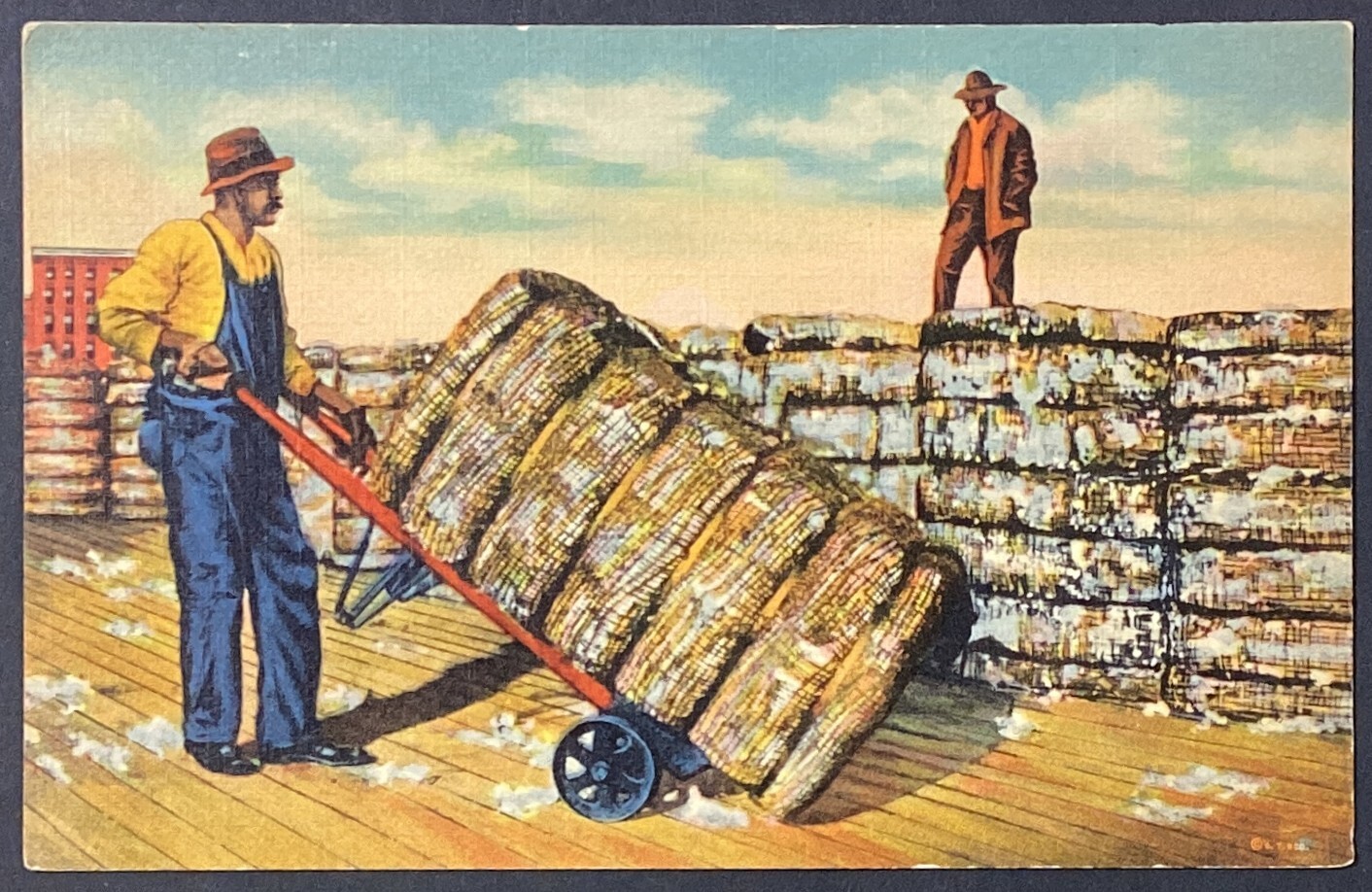 Cotton Picking Scene Cotton Bales Vintage Postcard Unposted