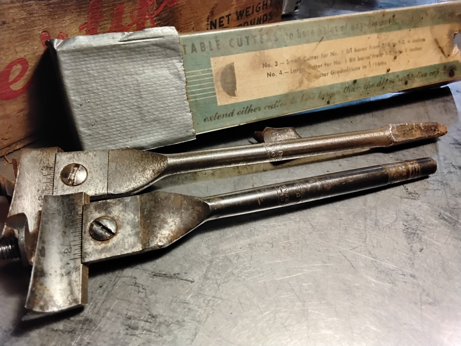 Vintage ConVal Co & C.E. Jennings Expansive Bit Lot (2 Bits, 3 Cutters, Box)