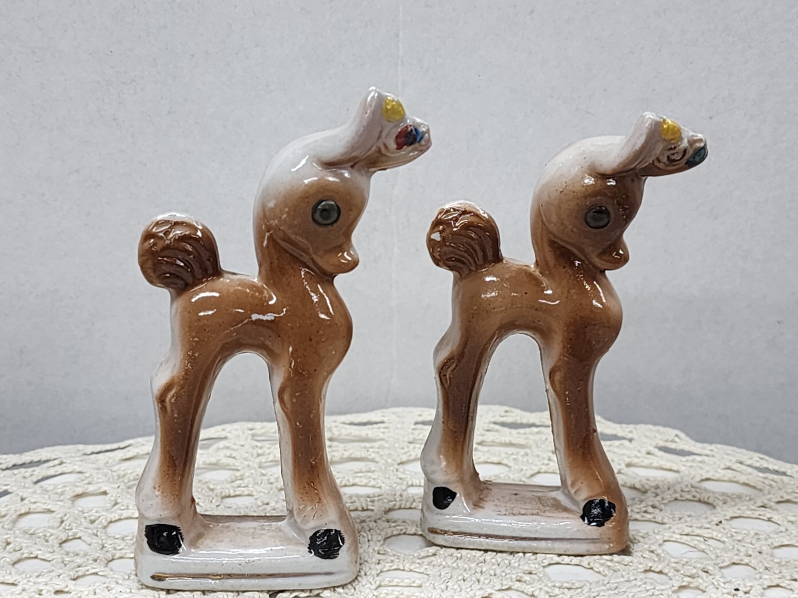 Pair Of Vintage MCM Kitschy Cute Deer Fawn Figurines Made In Japan Retro Rare