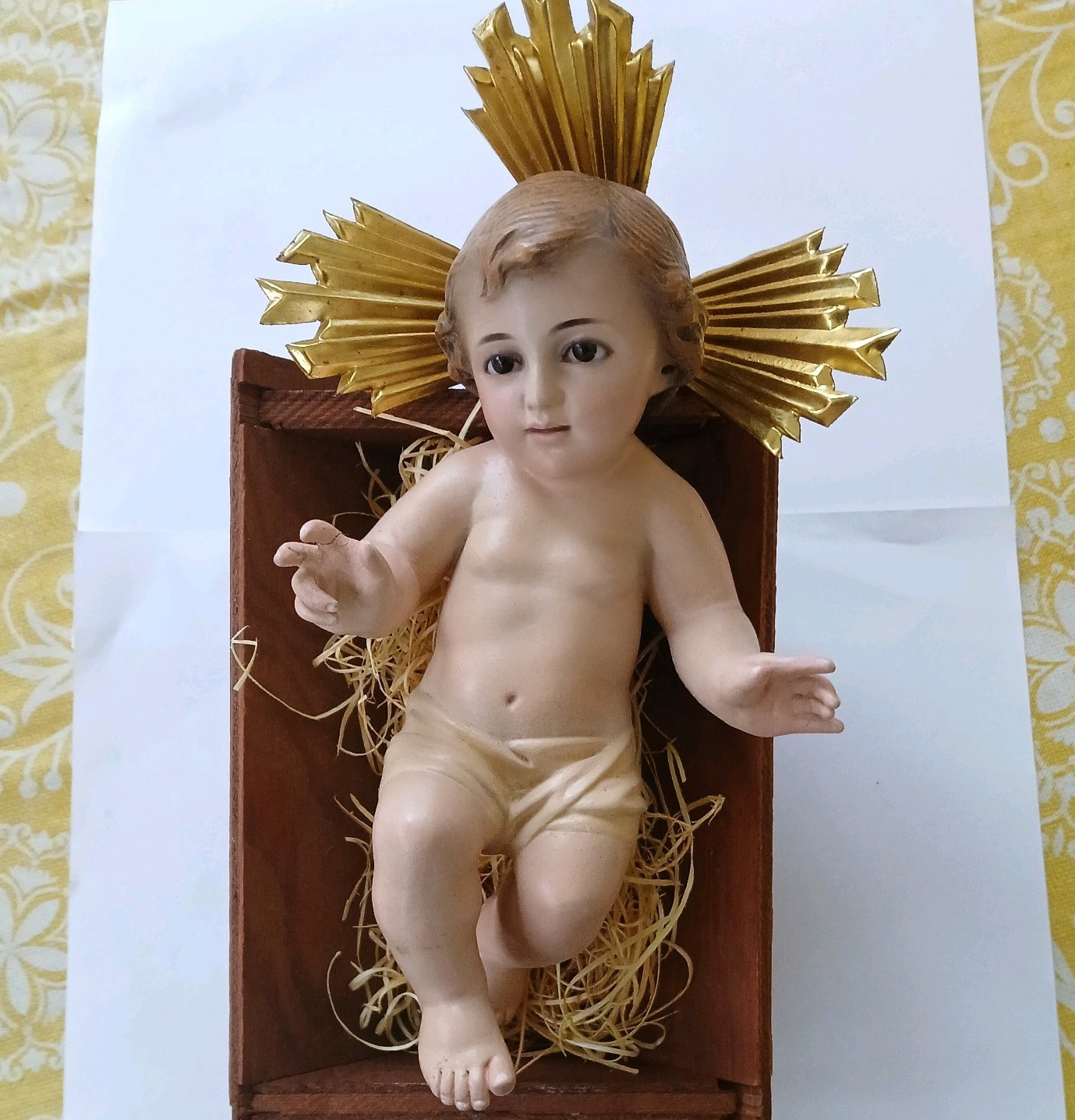 Baby Jesus Nativity Figurine Doll Glass Eyes  Spain OLOT style