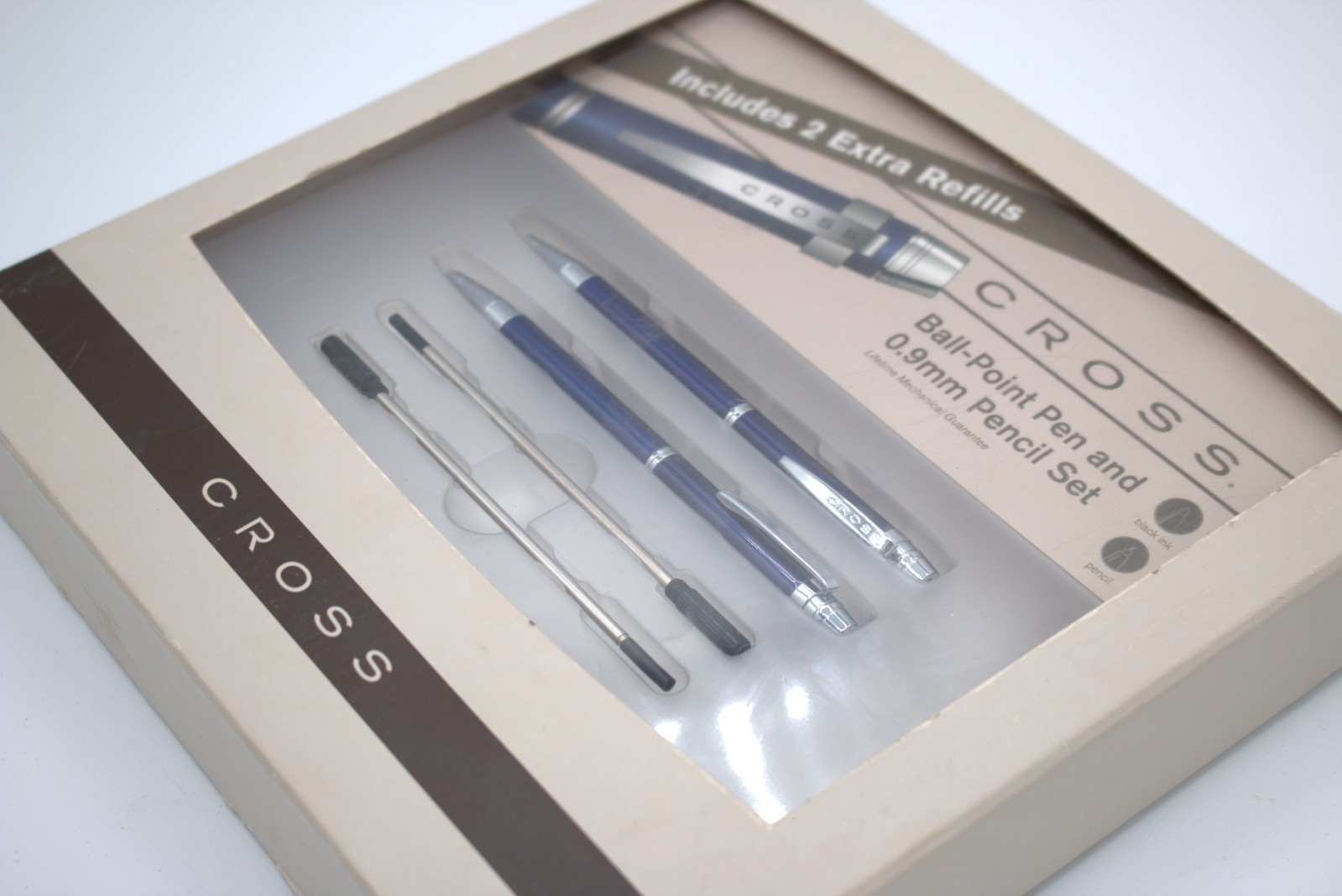 Cross Blue Ballpoint Pen & 0.9mm Mechanical Pencil Set w/Extra Refills Gift Box