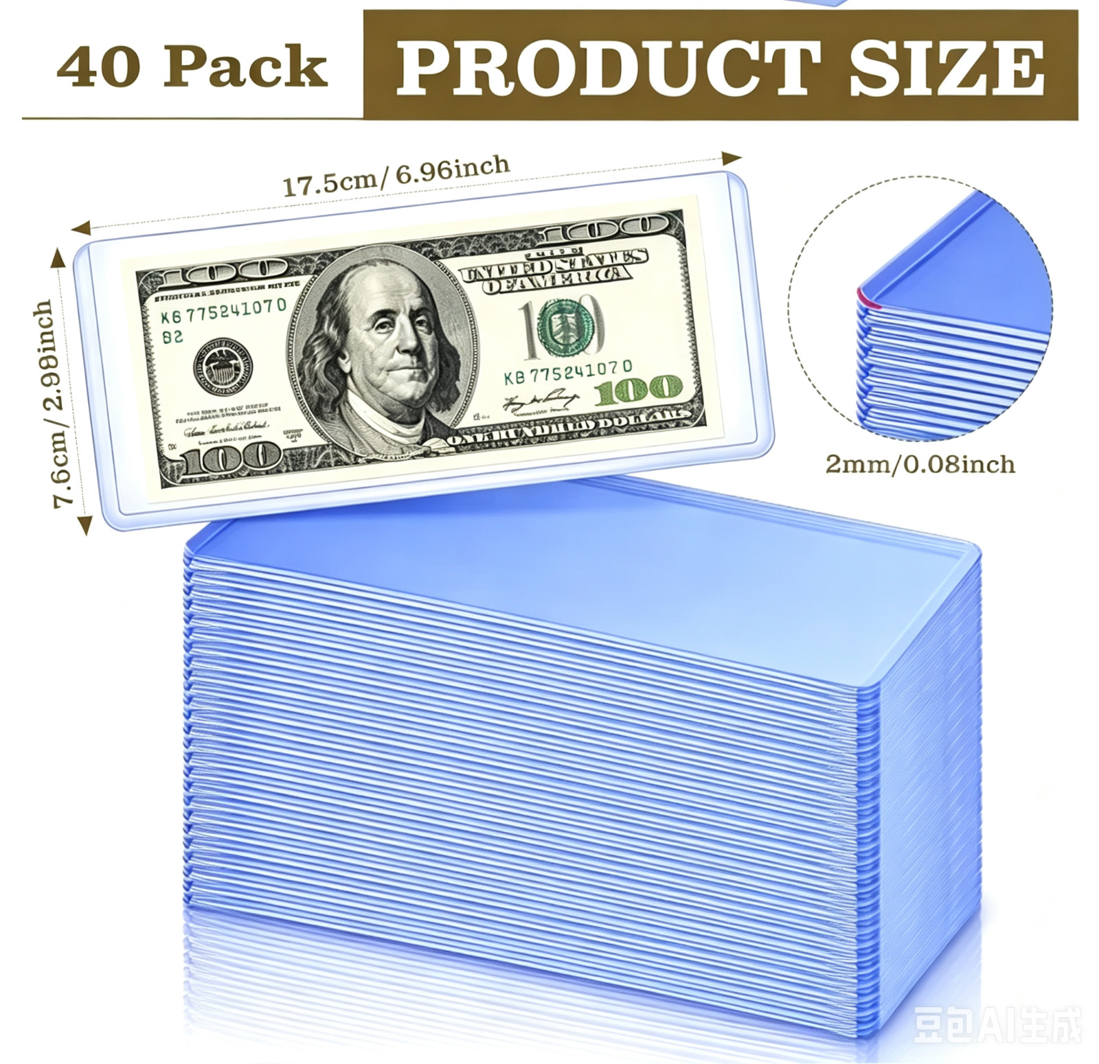 40 pack Money bag storage protectworld/us currency banknotes clear hard clip