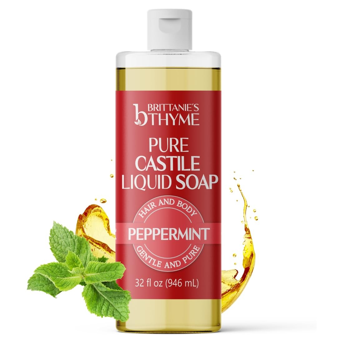 Brittanie's Pure Castile Liquid Soap Refill, Peppermint, 32 Ounce