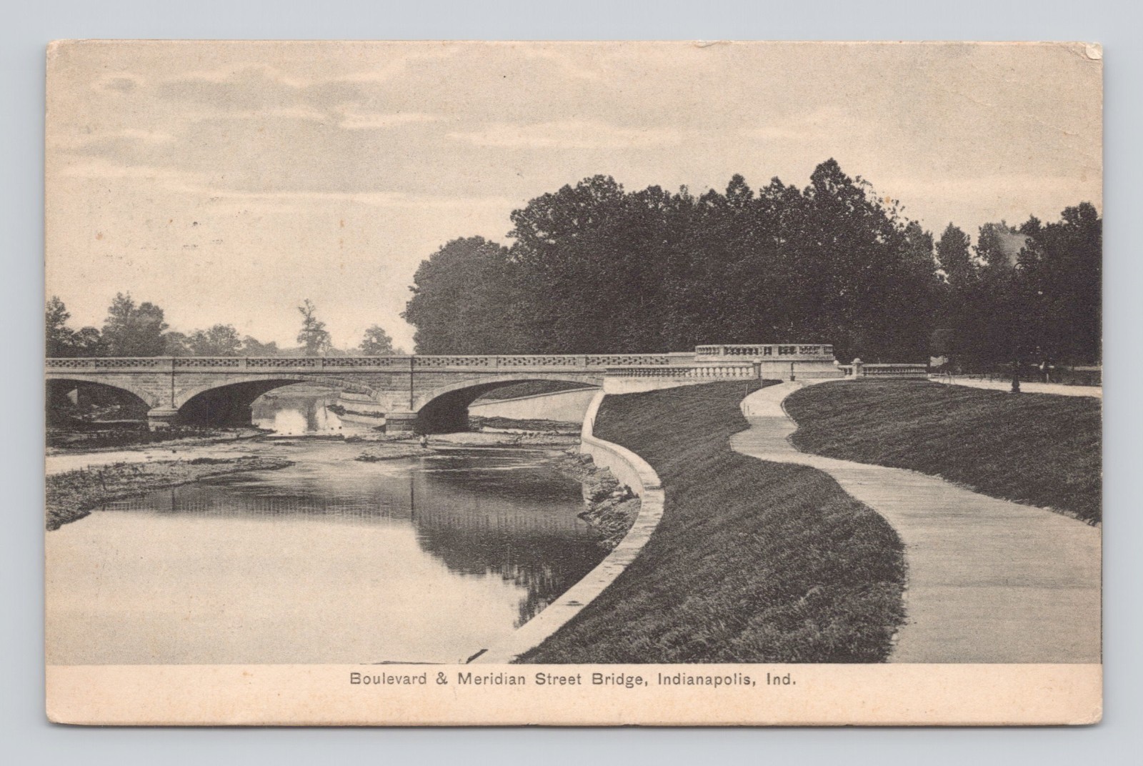 Postcard Boulevard and Meridian St. Bridge Indianapolis Indiana IN ~ 1910