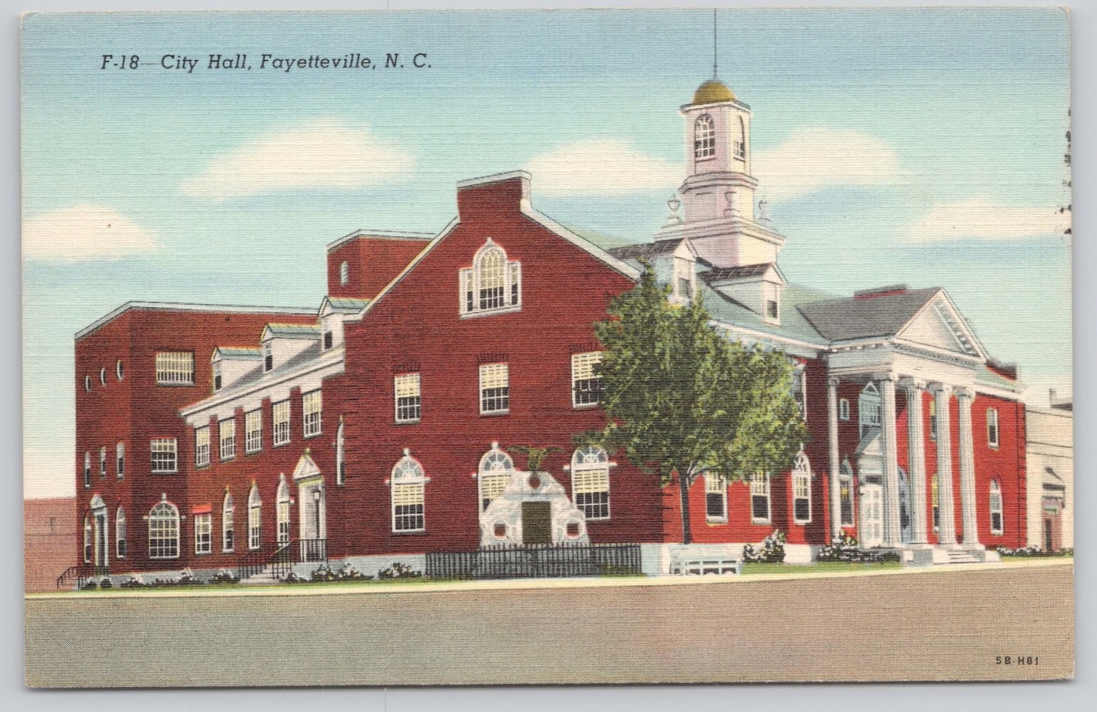 Vintage Fayetteville NC City Hall Postcard 1952 Linen Curteich-Chicago Vintage Fayetteville NC City Hall Postcard 1952 Linen Curteich-Chicago