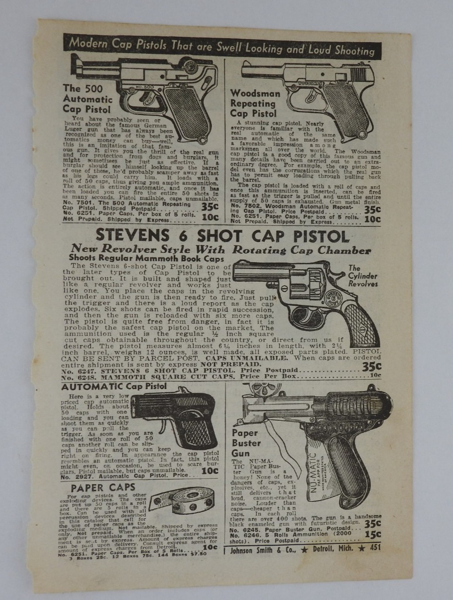 Vintage Paper Ad Cap Gun Steven 6 Pistol Revolvers Pea Matic 8\