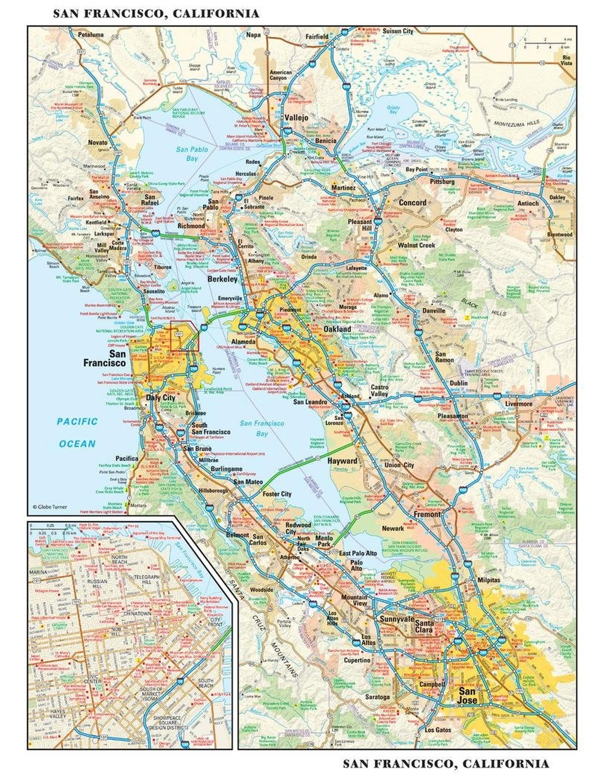 San Francisco, California Wall Map, Small - 11.25