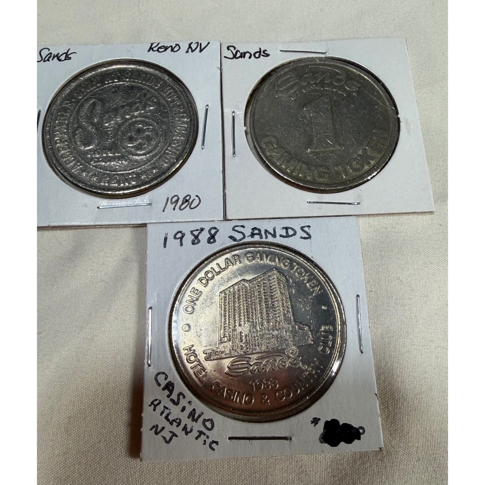 Vintage Sands Casino $1 Gaming Token Lot 3pc Reno Las Vegas 1980 1988