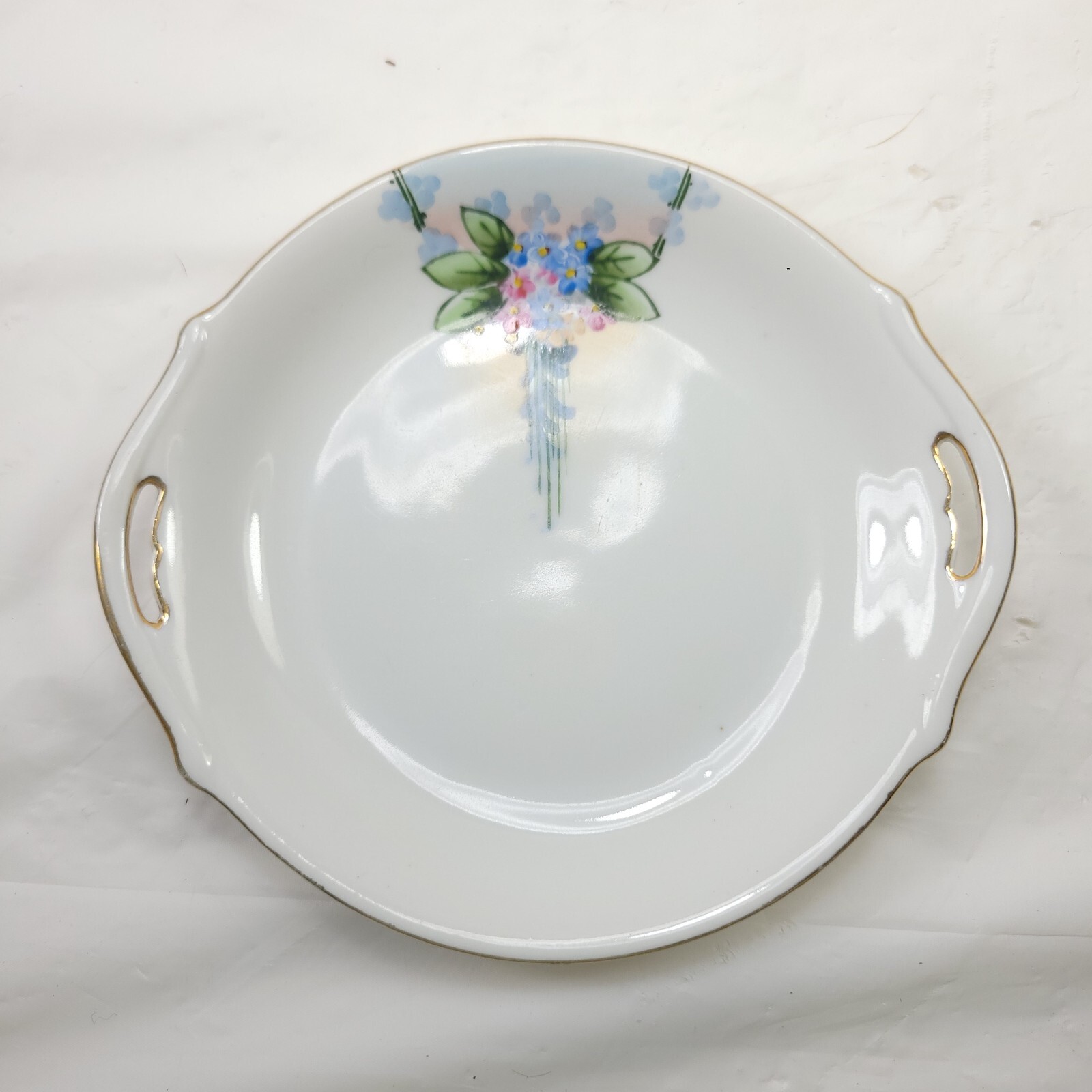 Hand Painted Nippon Japan Small Plate Floral Accents Handles