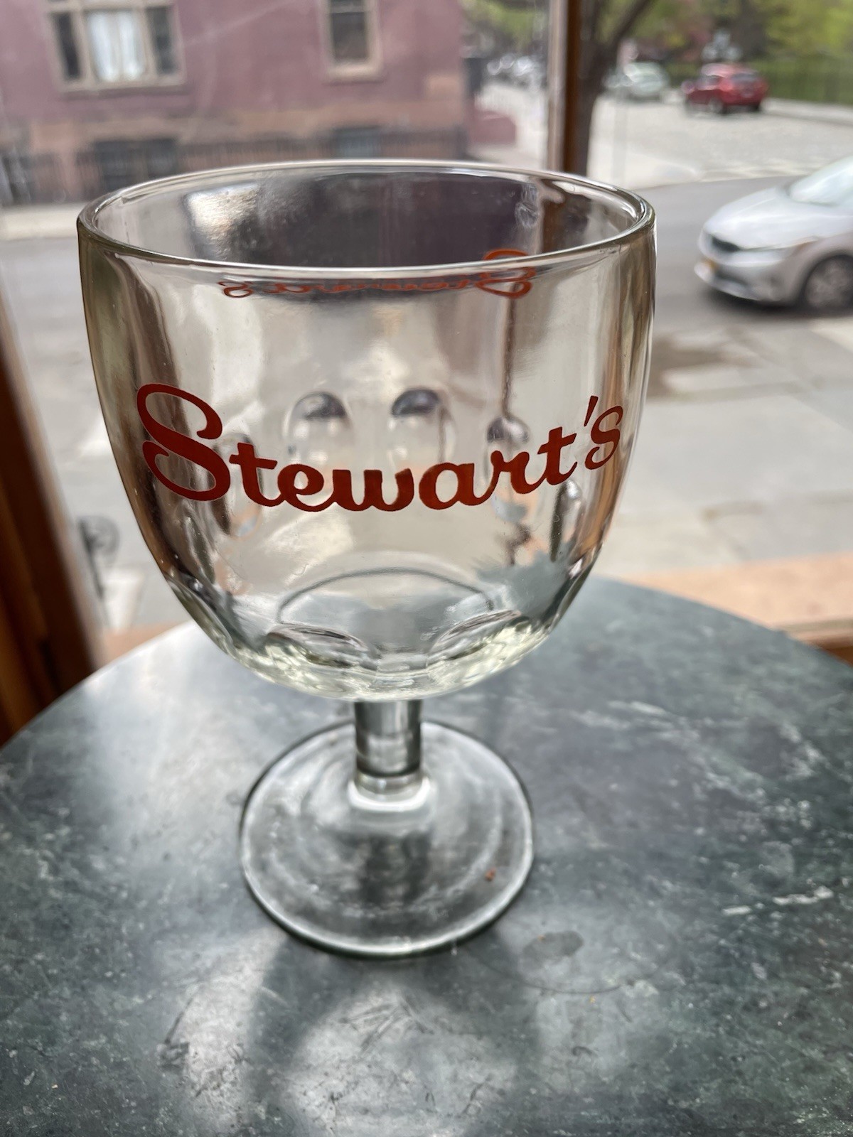 Large heavy vintage 1970's Stewart's ice cream sundae glass goblet Saratoga NY