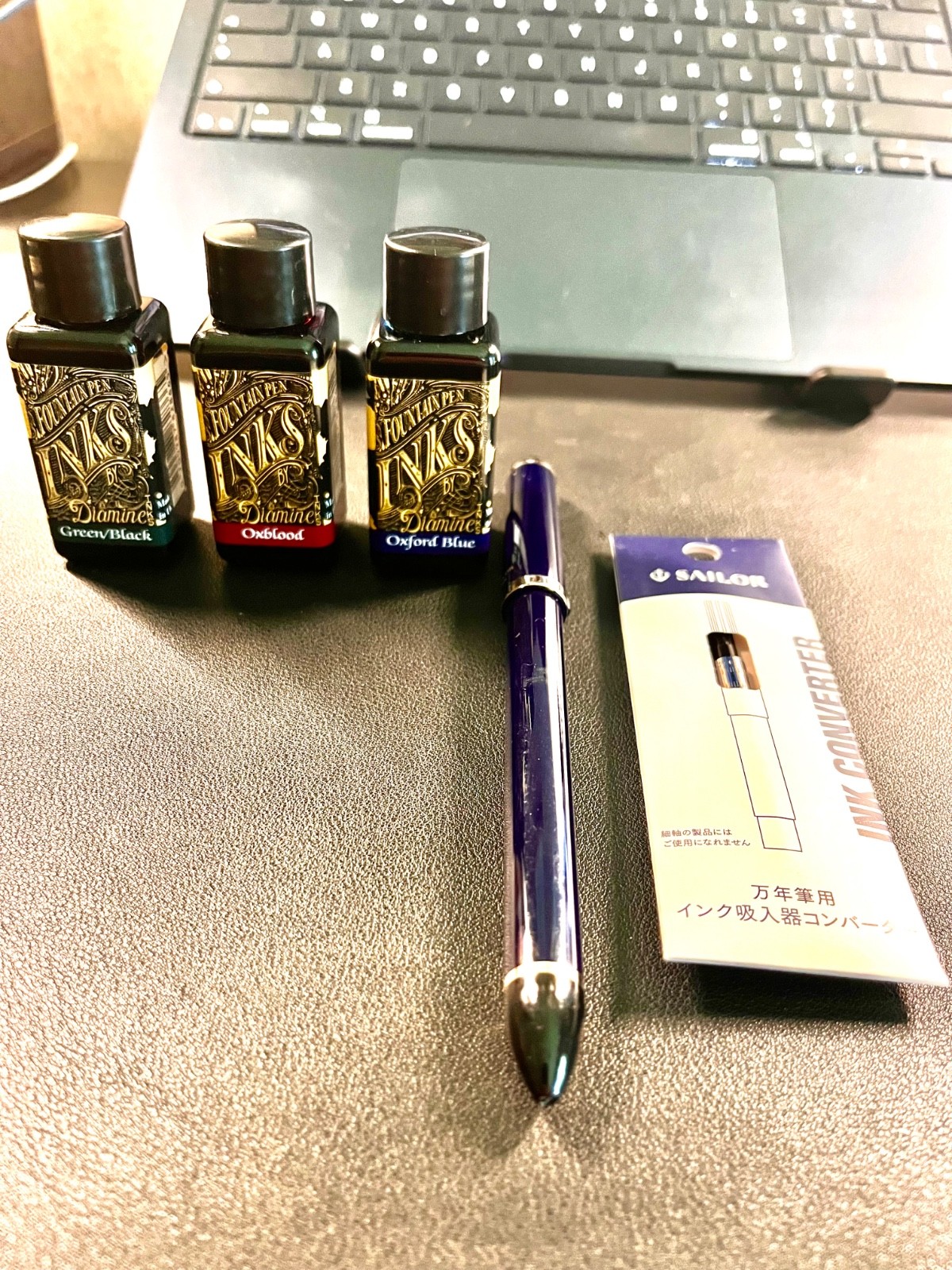Sailor Fude de Mannon Fountain Pen 40 Degree Nib with Converter and Diamond Inks