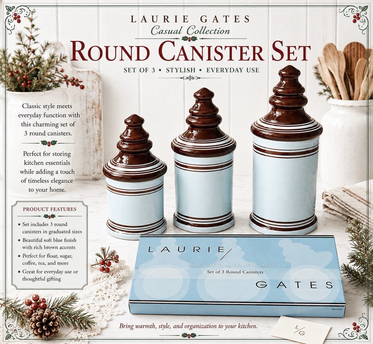 Laurie Gates 'CAUSAL COLLECTION' Vintage 3-Piece Round Kitchen Canister Set