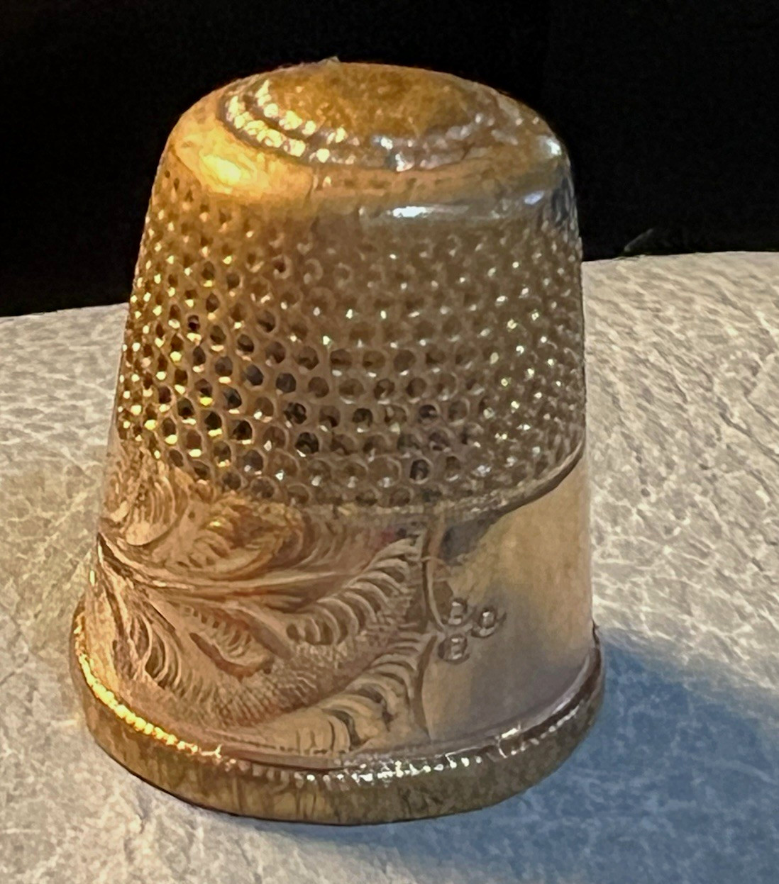 Vintage Engraved Floral Thimble with Hallmarks, Size 3, Original