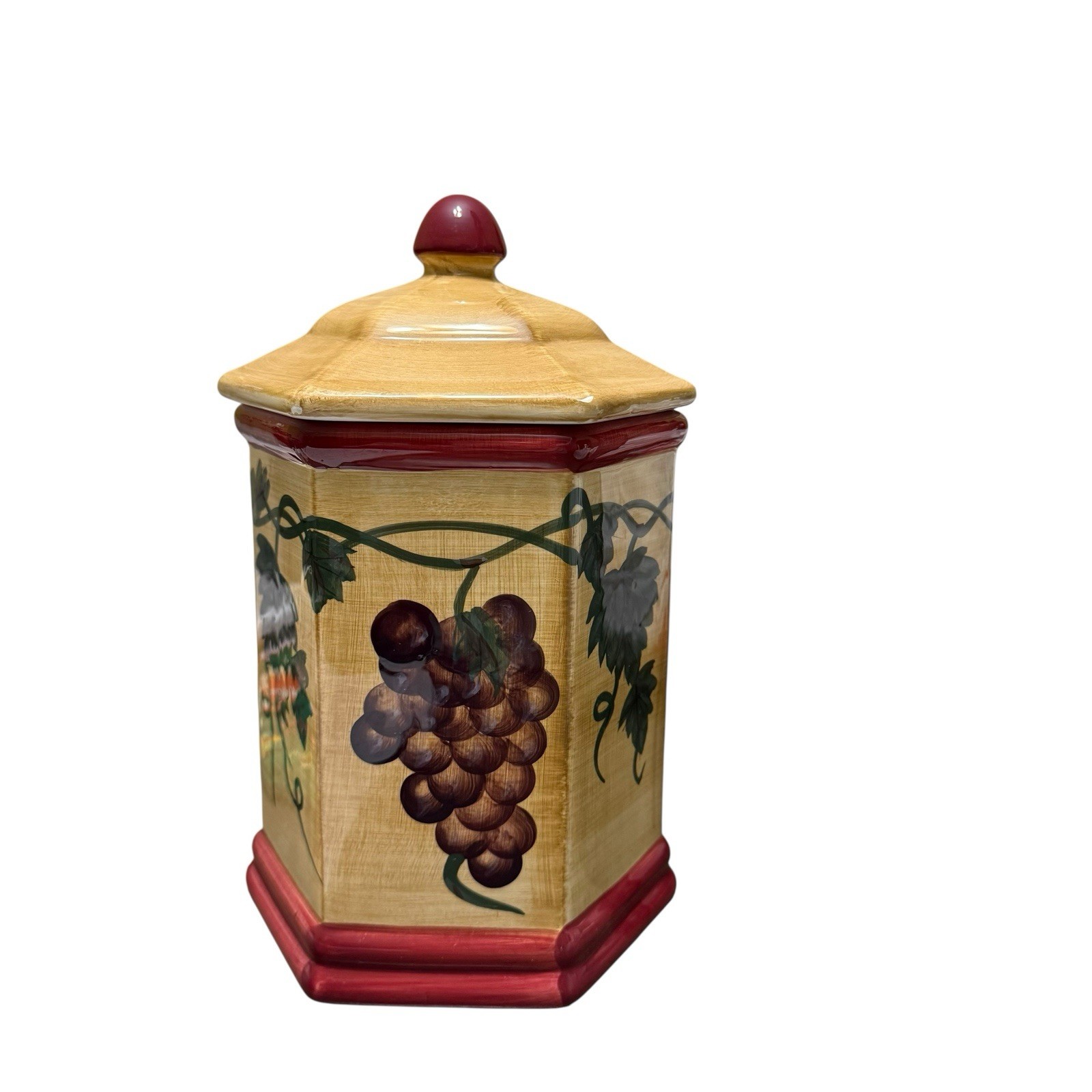 Vintage Nonni’s Tuscan Grapes Ceramic Cookie Jar Canister Sealing Lid 10”