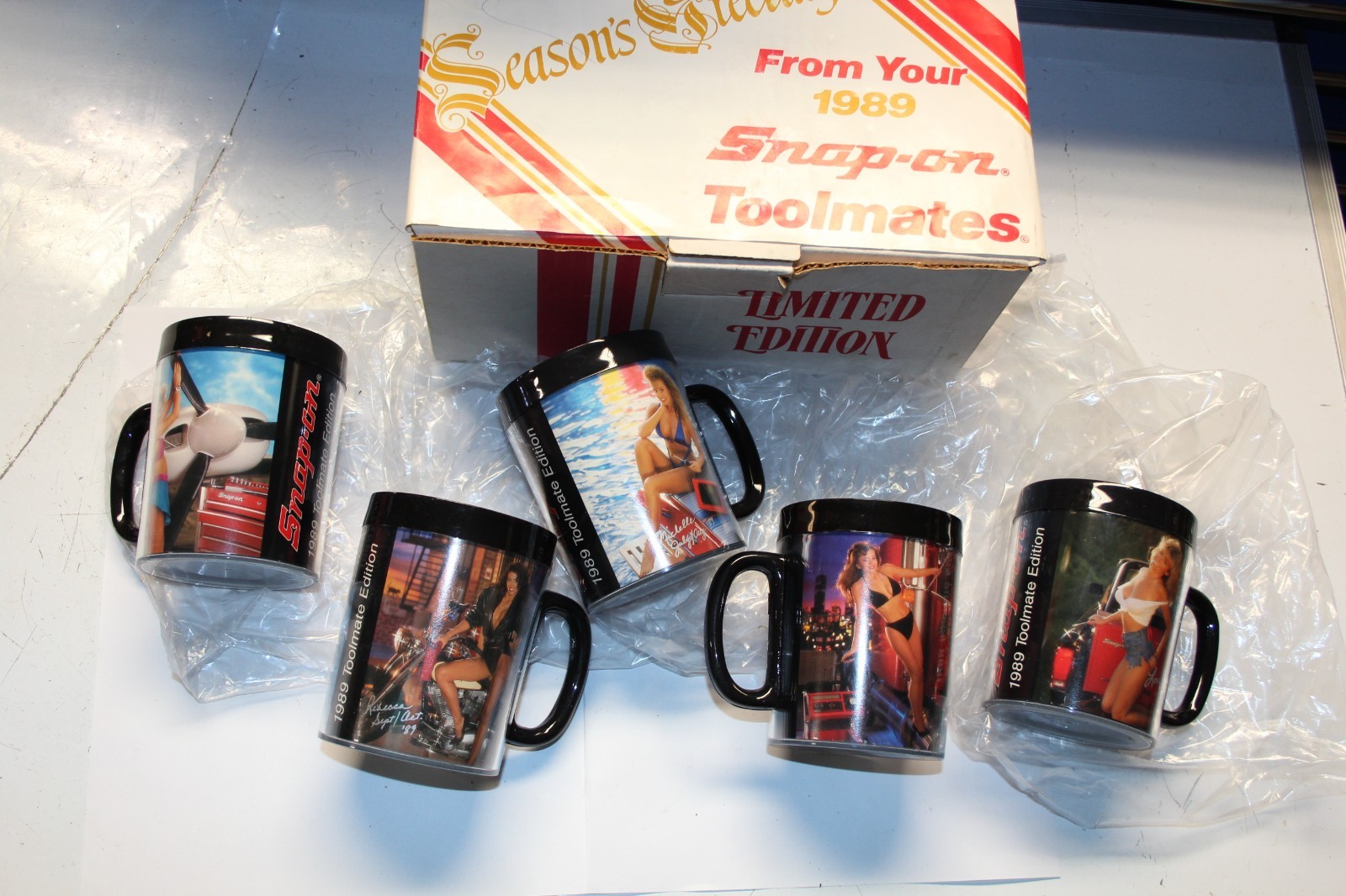 Vintage 1989 Snap-on TOOLS Toolmates Coffee Mugs LIMITED EDTION SET 5pcs USA