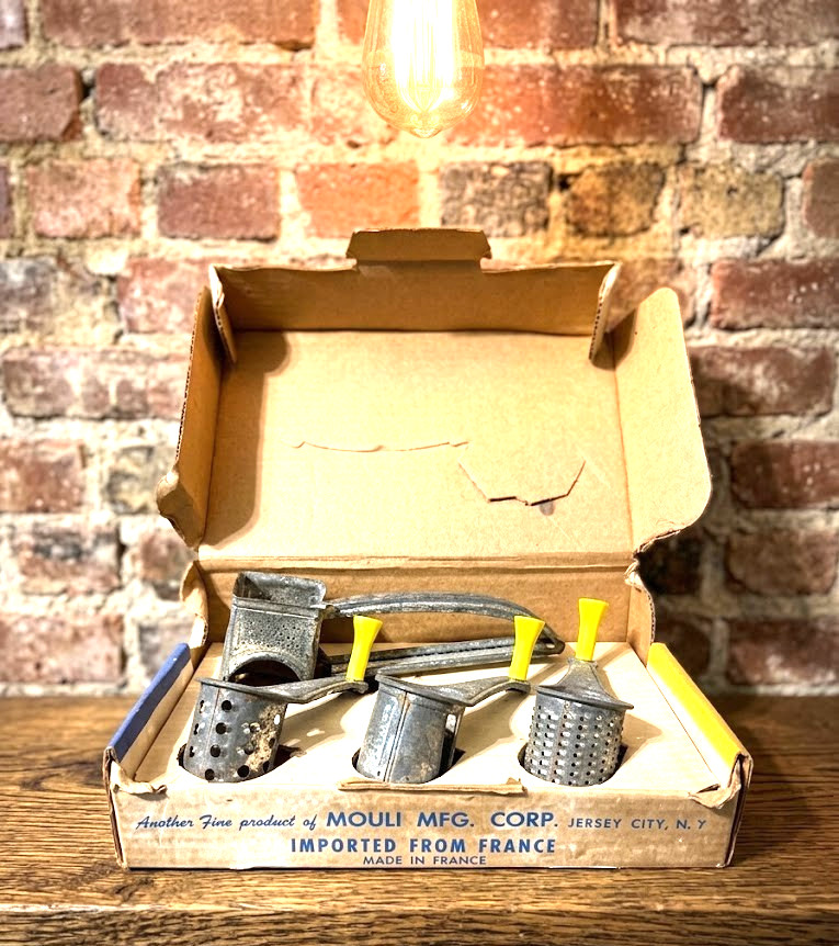 Vintage Mouli Triple Grater 3 Drums Rotary Cheese Shredder France In Box Paper