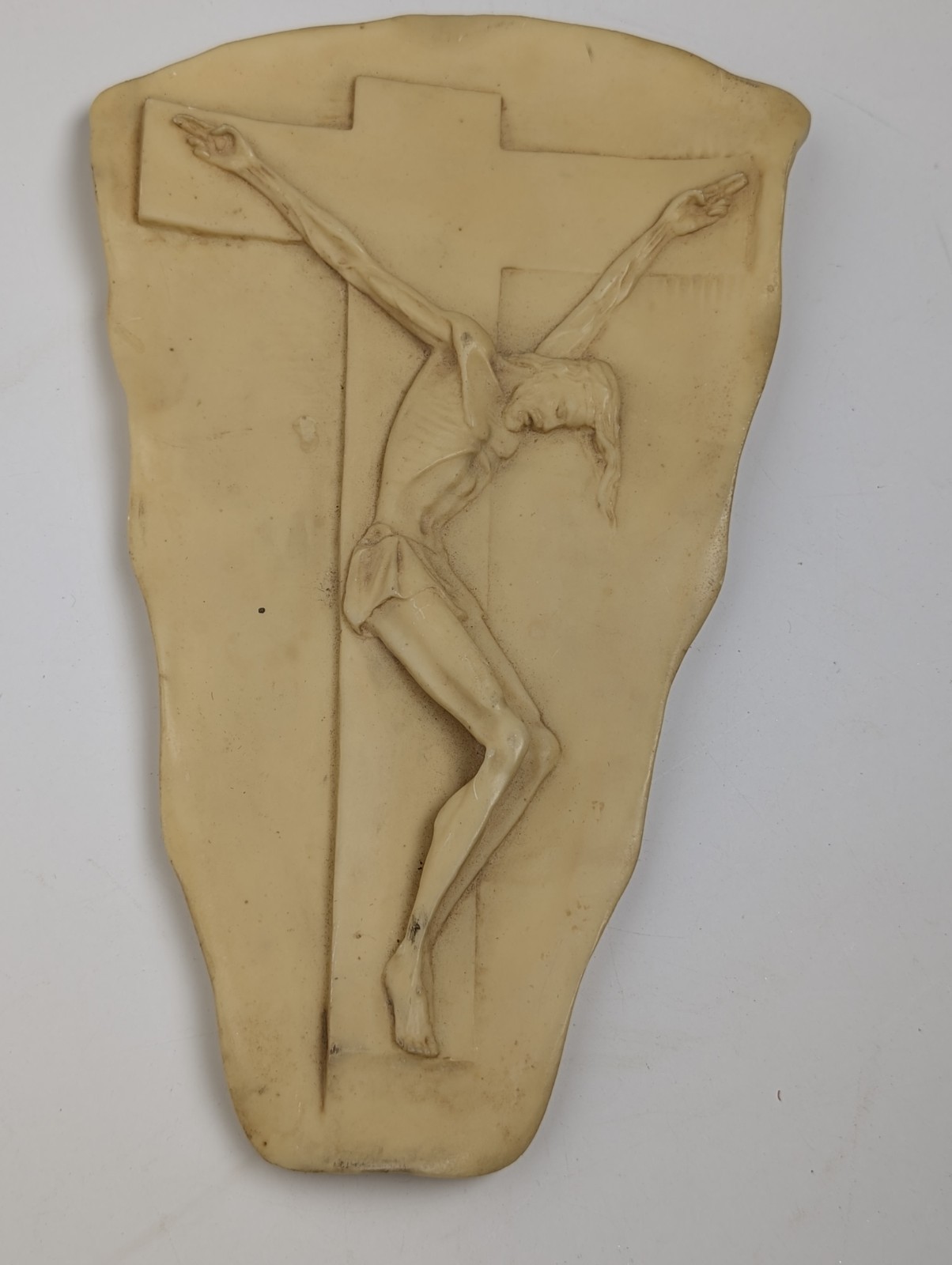 Vintage F.G.M. Italy Alabaster Resin Crucifix Wall Plaque Mid Century Modern