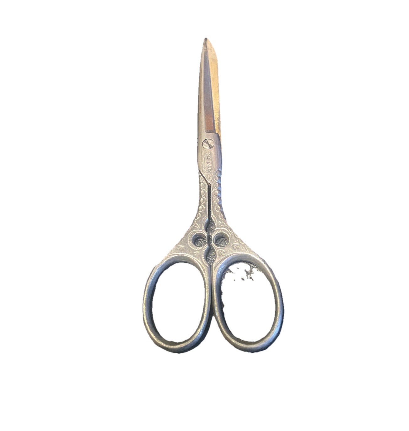Germany H.S.B. & Co Silver Tone Embroidery Scissors 4” Long Vintage Nice Design