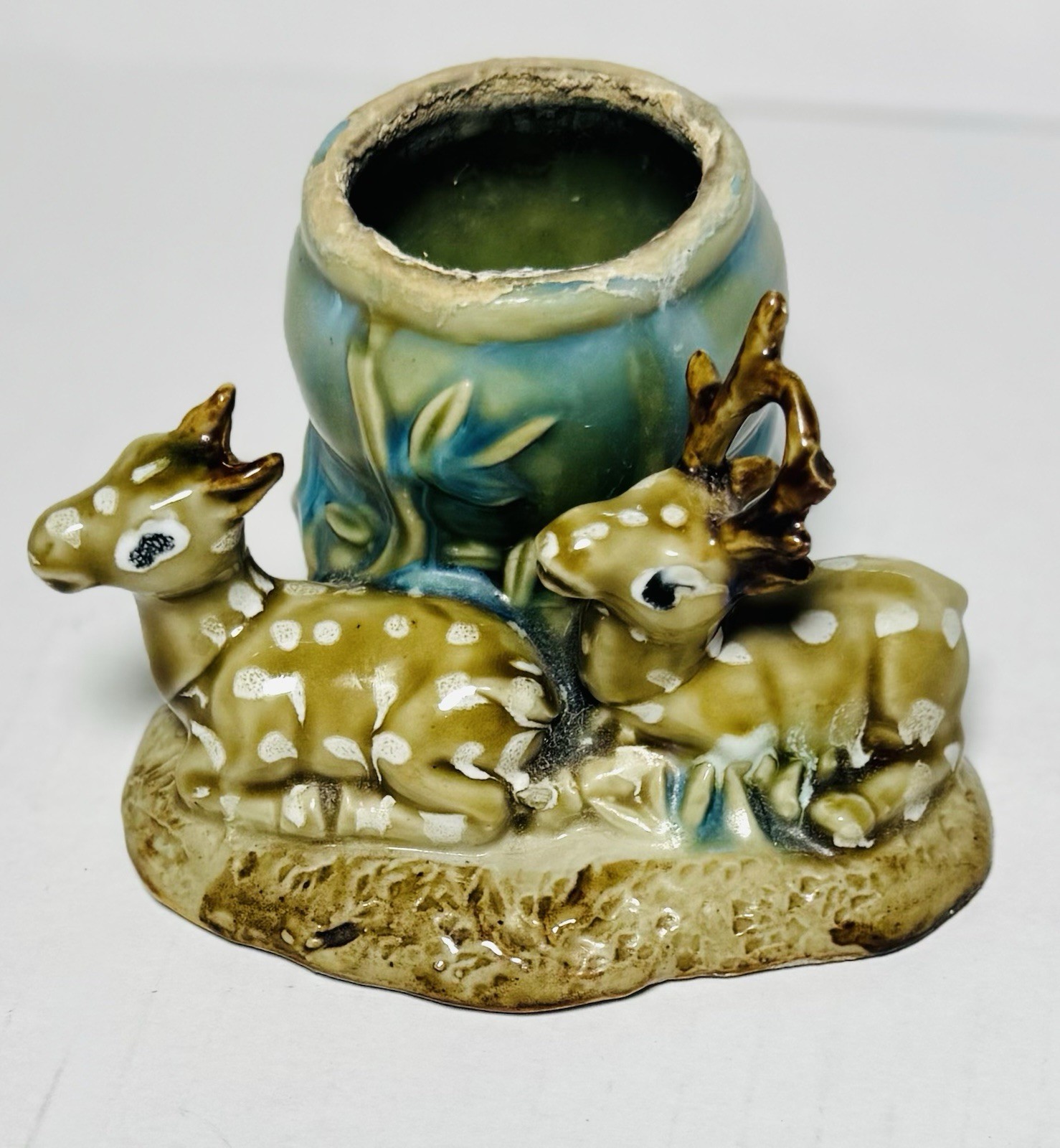 Vintage Mid Century Kitschy Glazed Ceramic Deer Fawn Planter Cottagecore