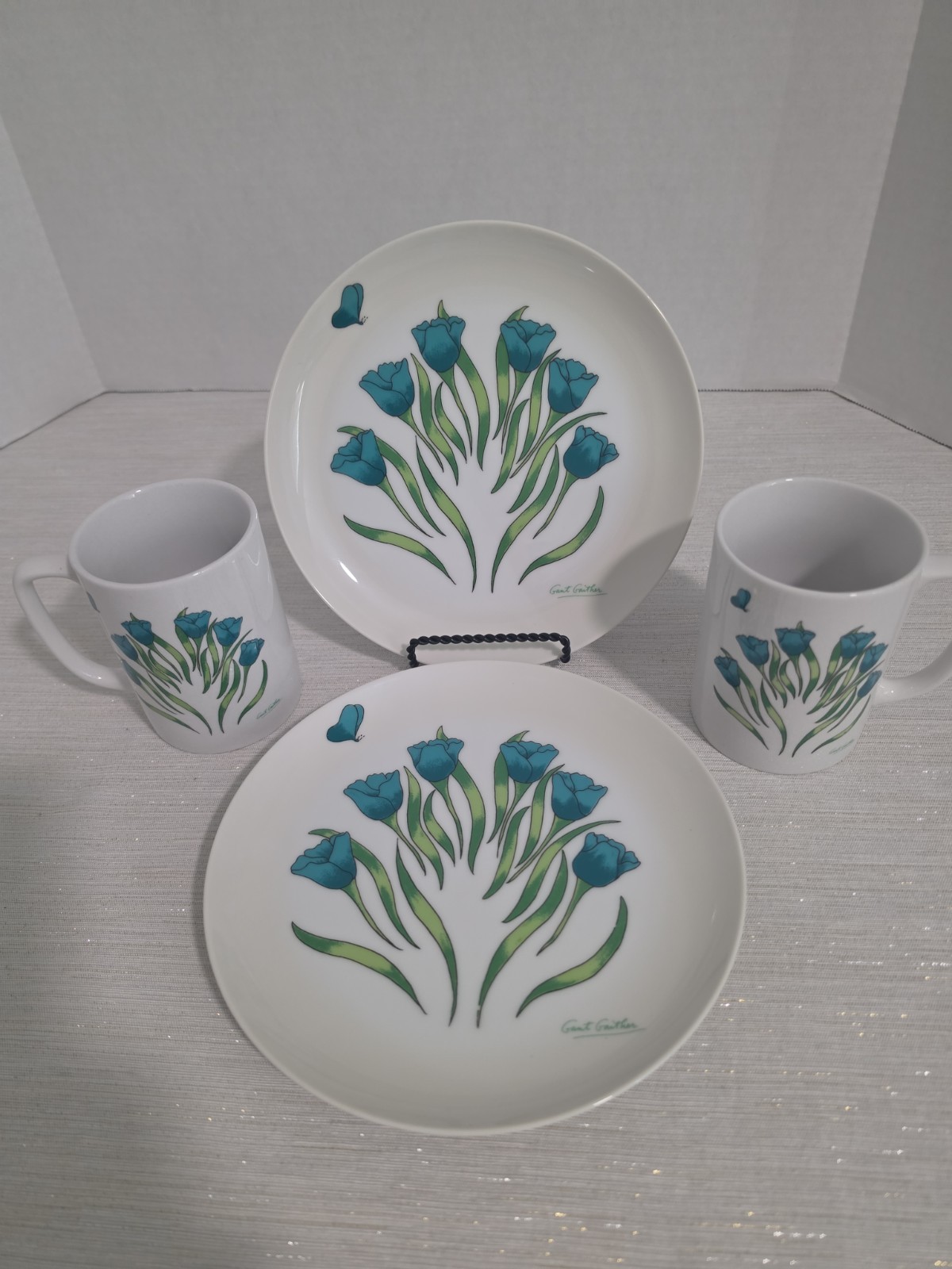 Gant Gaither Tulip Flower Plate and Mug Set For 2 Or Replacement Pieces Vintage