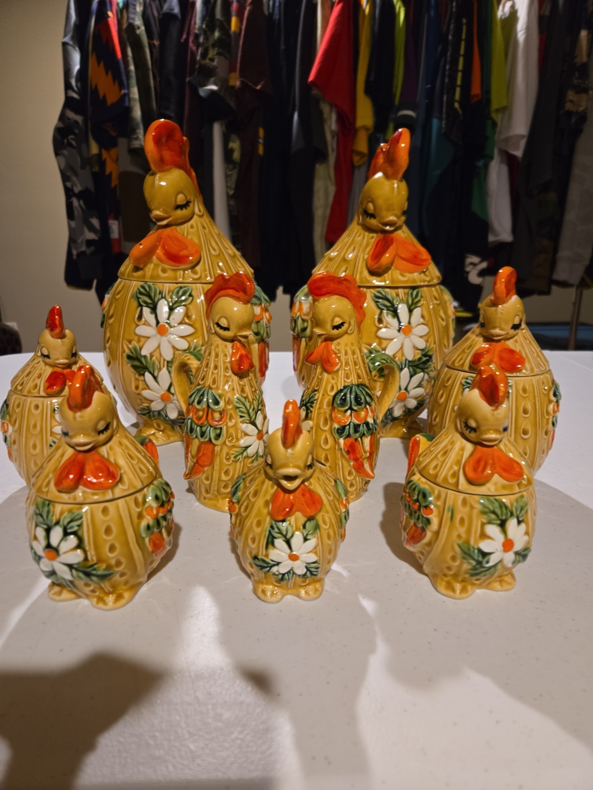 Lefton Sleepy Hen Ceramic Canister Set