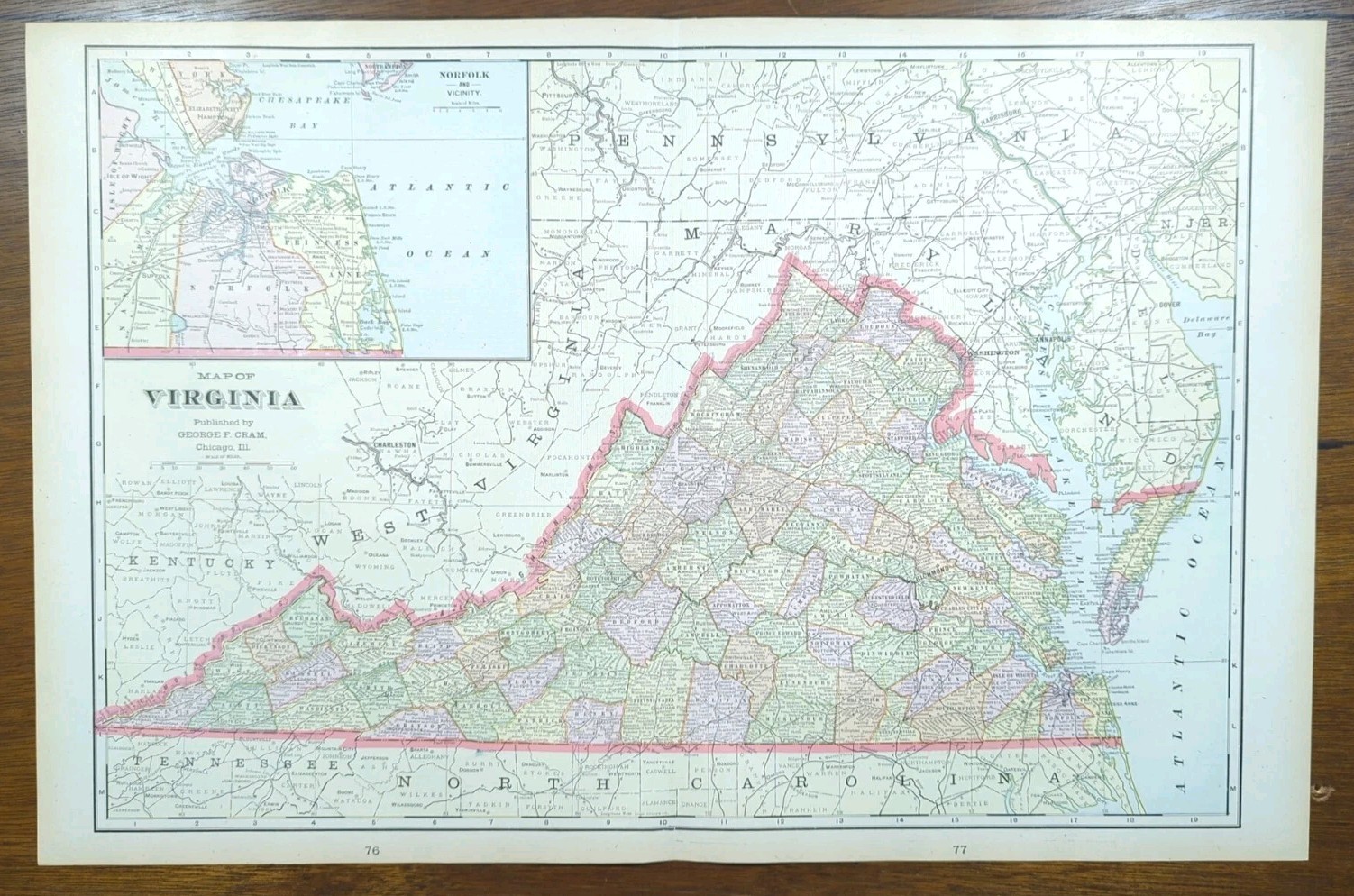 Vintage 1901 VIRGINIA Map 22\