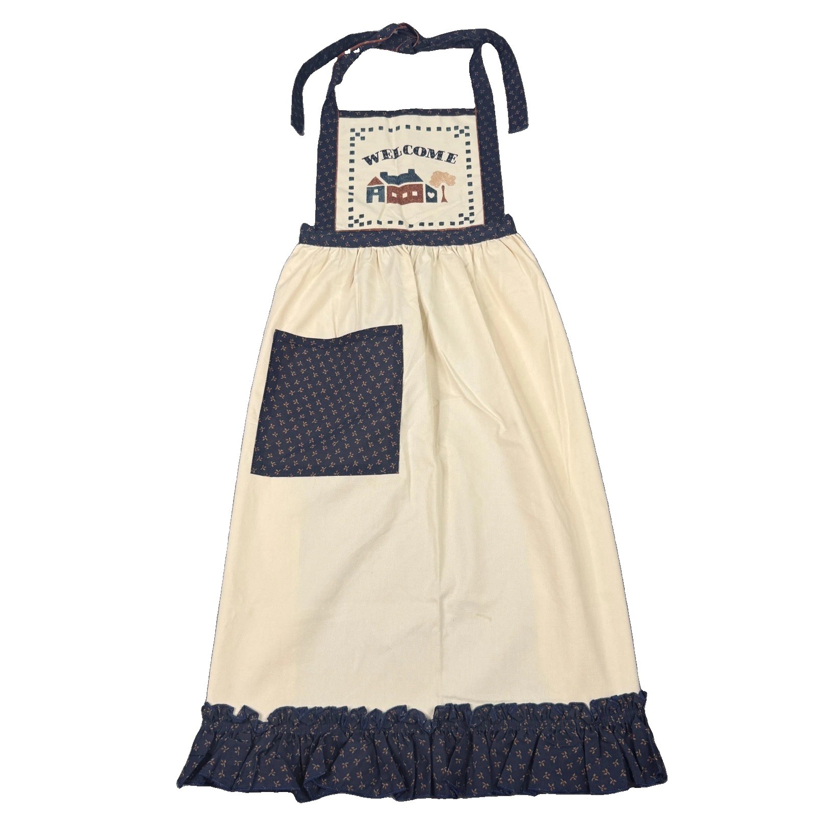 VTG Handmade Full Bib Apron Welcome House Primitive Country Cottagecore Prairie