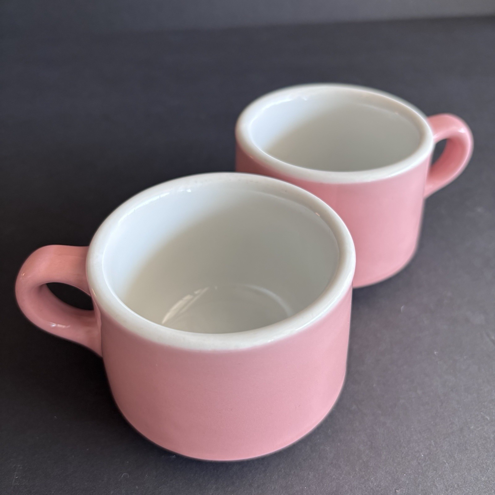 Vtg 50s Pink White Coffee Mugs Shenango China Restaurant 12 oz Stackable USA