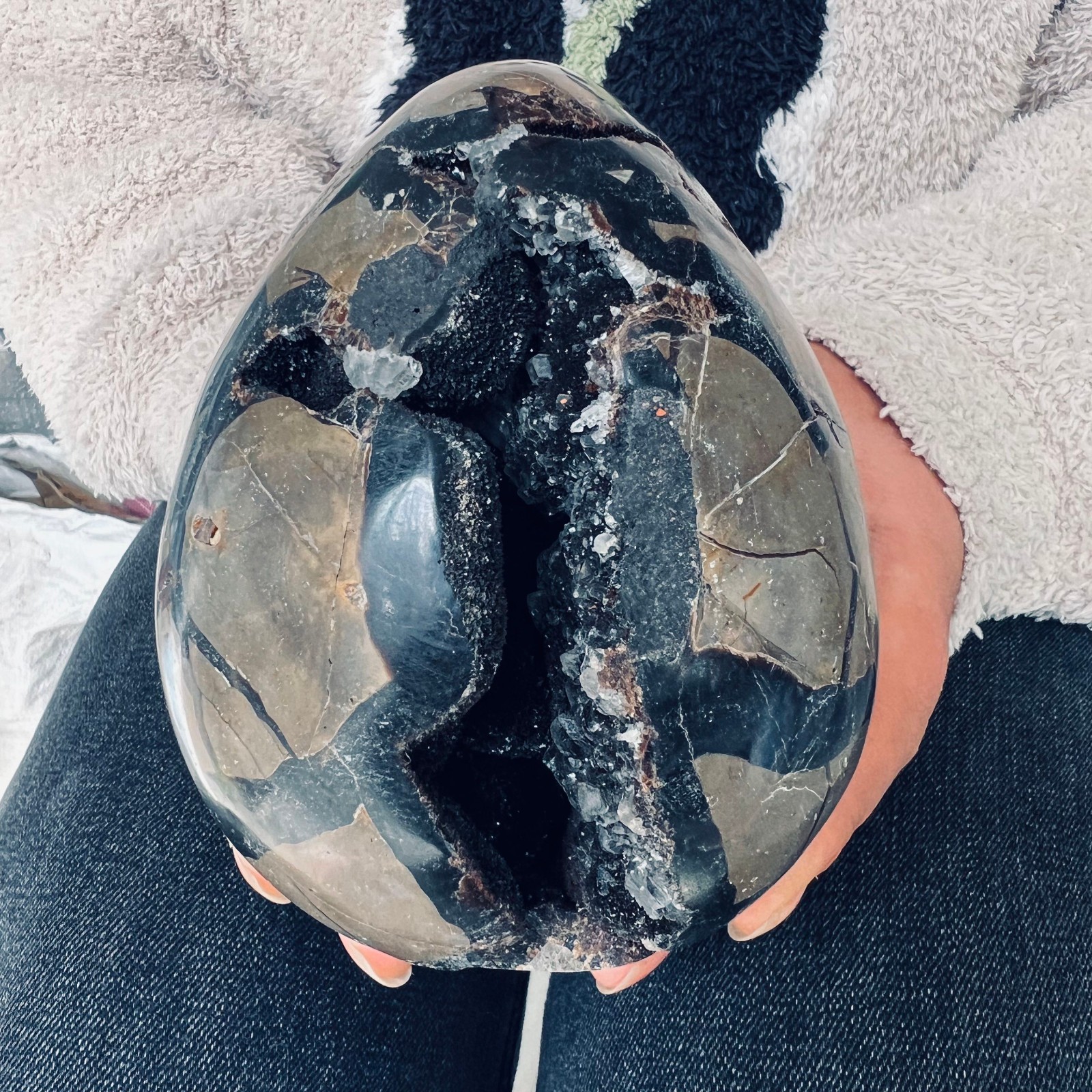 4.4LB Natural Dragon Septarian Geode Quartz Cluster Crystal egg Healing