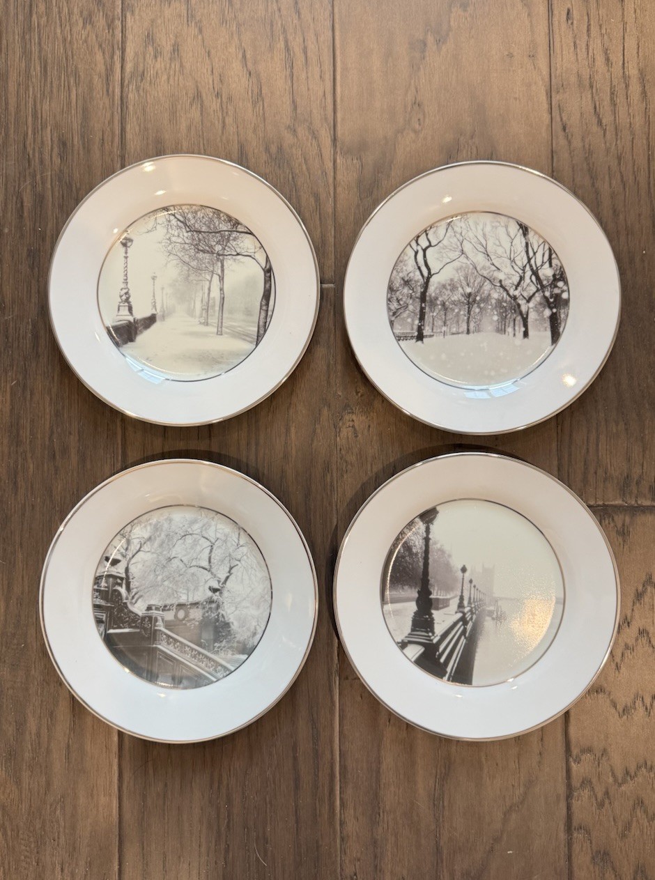 Williams Sonoma Cities In The Snow Entertaining Plates Porcelain Set Of 4