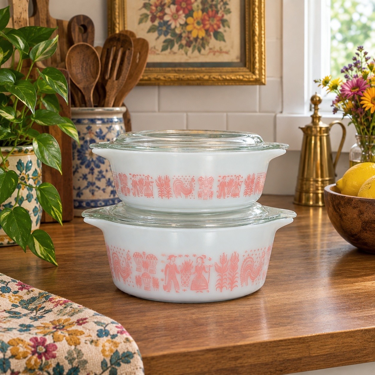 Vintage Pyrex Pink Amish Butterprint #471 #472 #470-C Casserole Dish Bowl Set