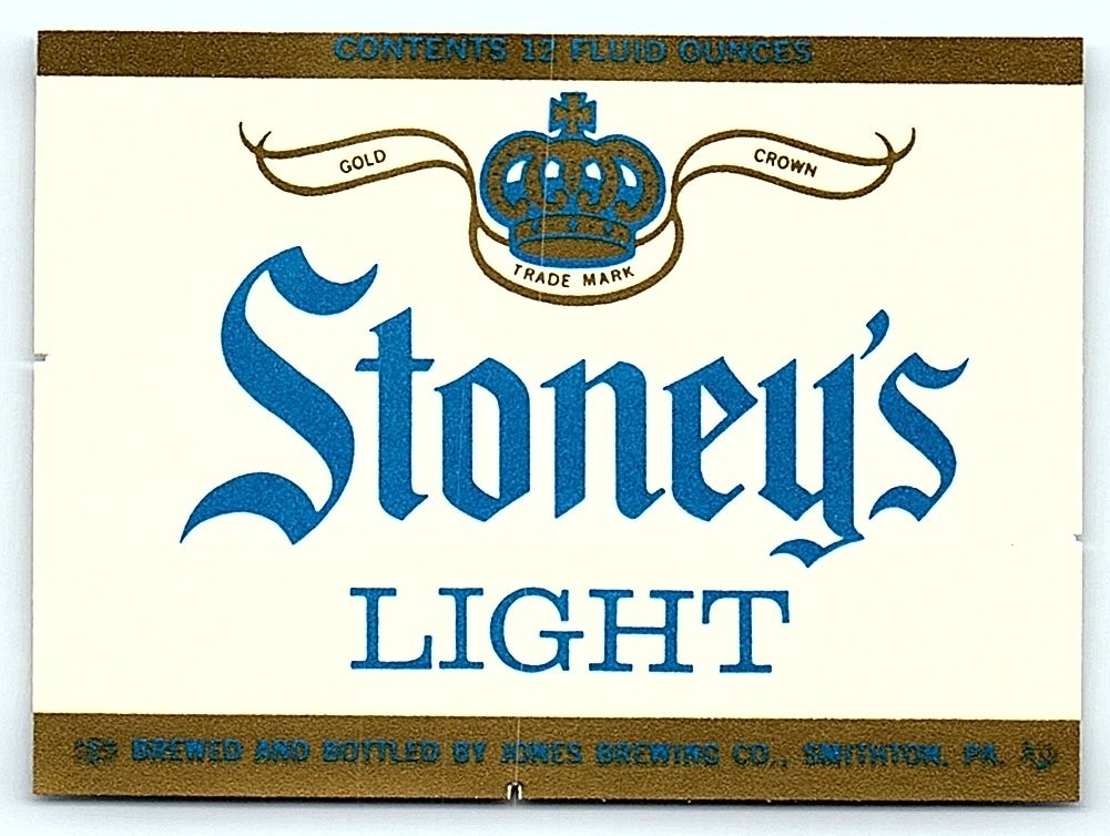 Vintage Stoney's Light Beer Label Hones Brewing Smithton PA