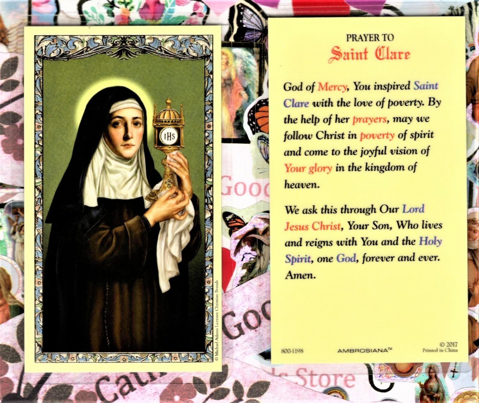St. Clare with Prayer to Saint Clare - Laminated Holy Card 800-1198